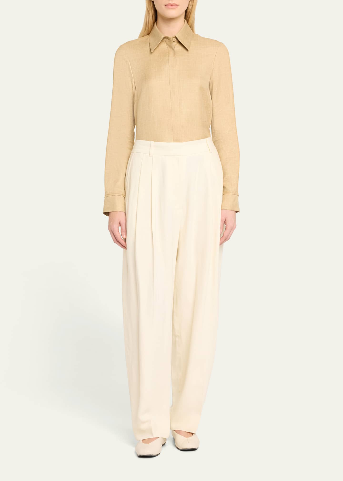 Gabriela Hearst Cruz Wool and Linen Button-Front Shirt Image 2 of 5