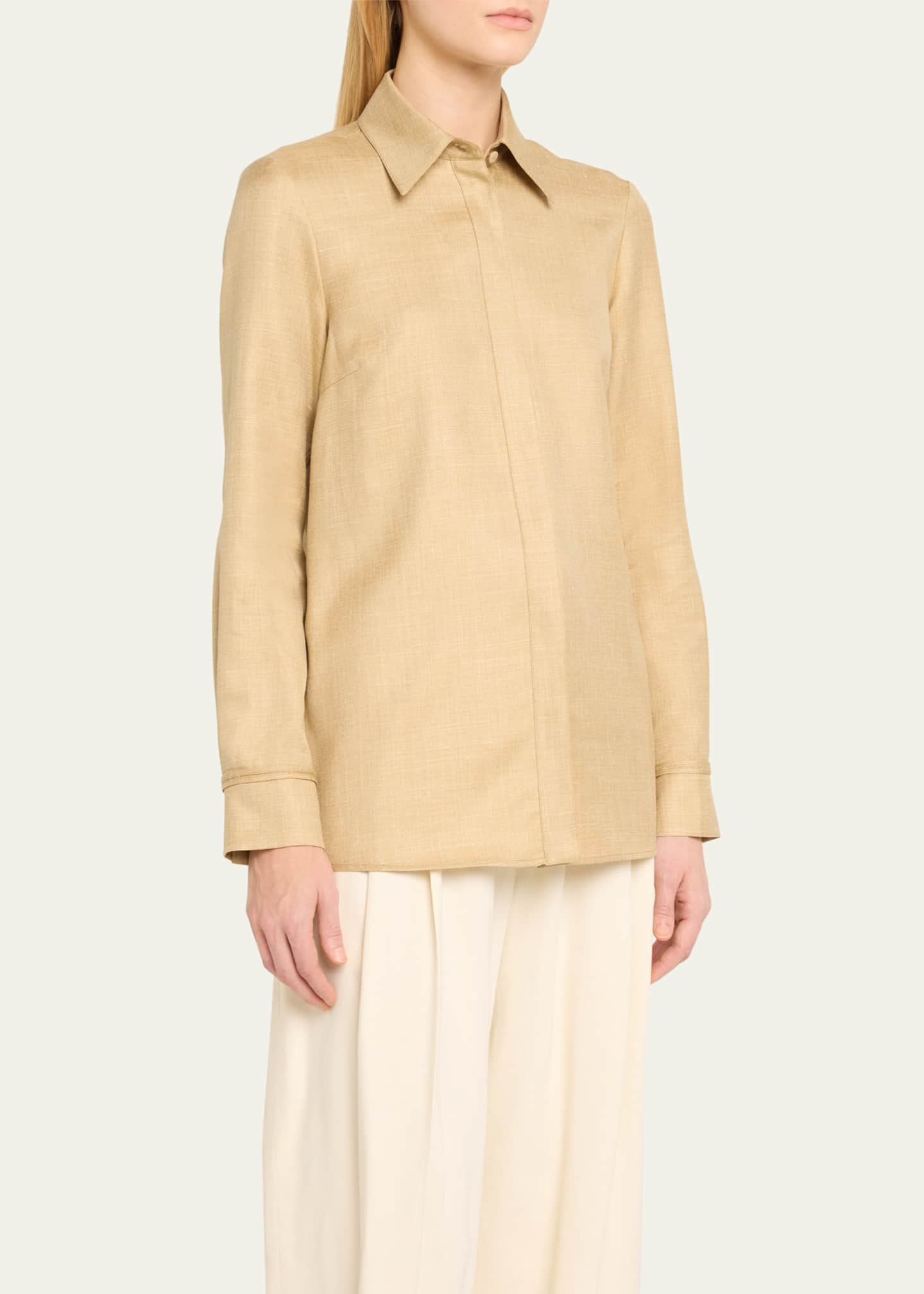 Gabriela Hearst Cruz Wool and Linen Button-Front Shirt Image 4 of 5