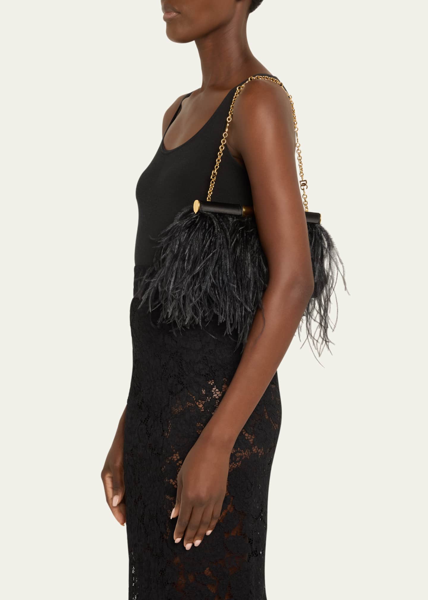 Dolce Gabbana Marlene Medium Ostrich Feather Clutch Bag Bergdorf Goodman