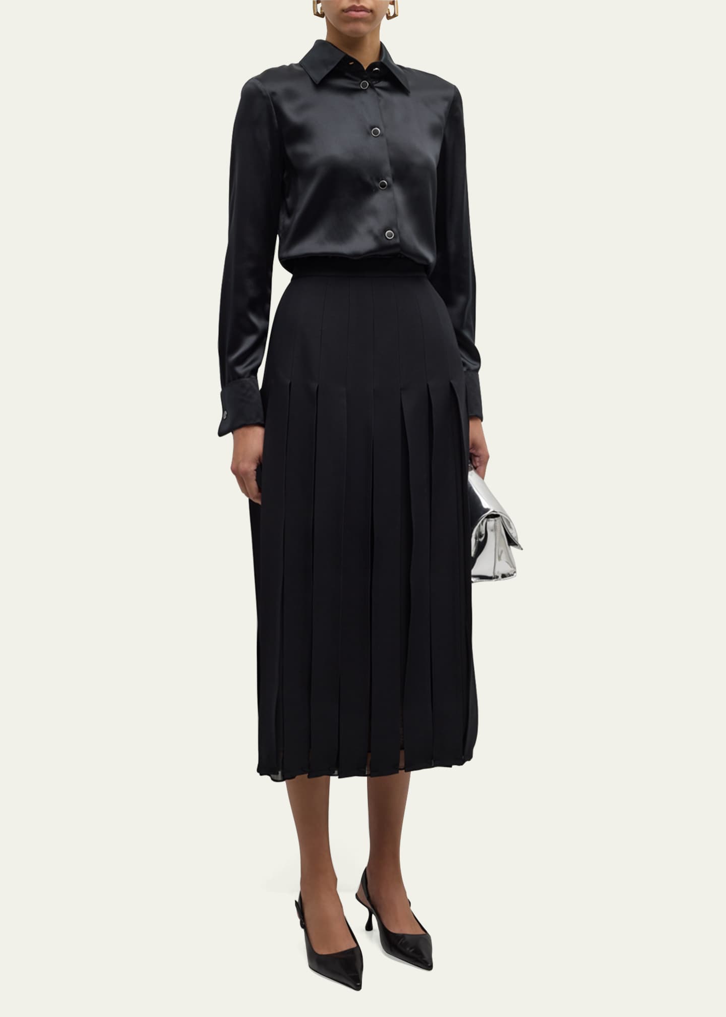Lafayette 148 New York Pleated Wool-Silk Midi Skirt Image 2 of 5