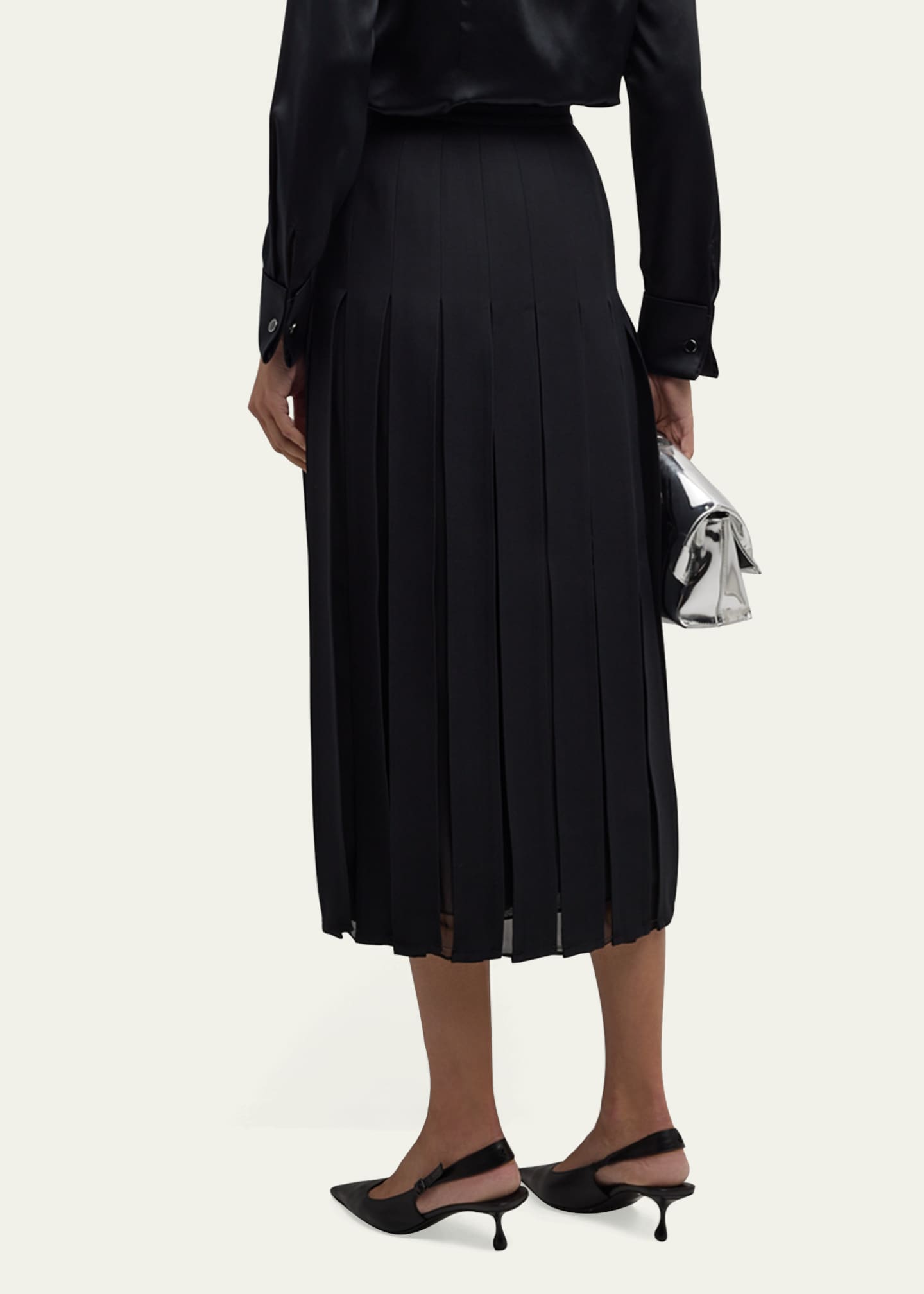 Lafayette 148 New York Pleated Wool-Silk Midi Skirt Image 3 of 5