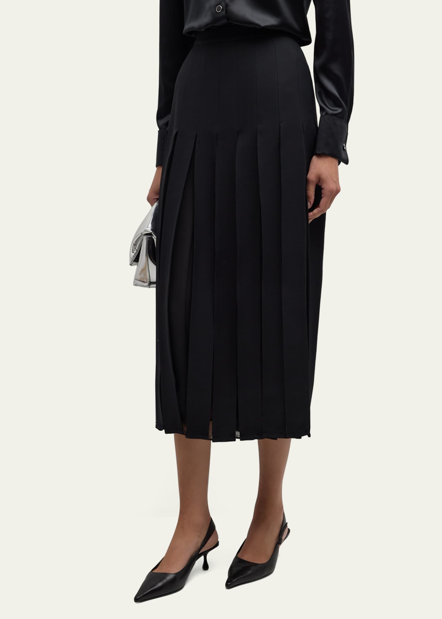 Lafayette 148 New York Pleated Wool-Silk Midi Skirt Image 4 of 5