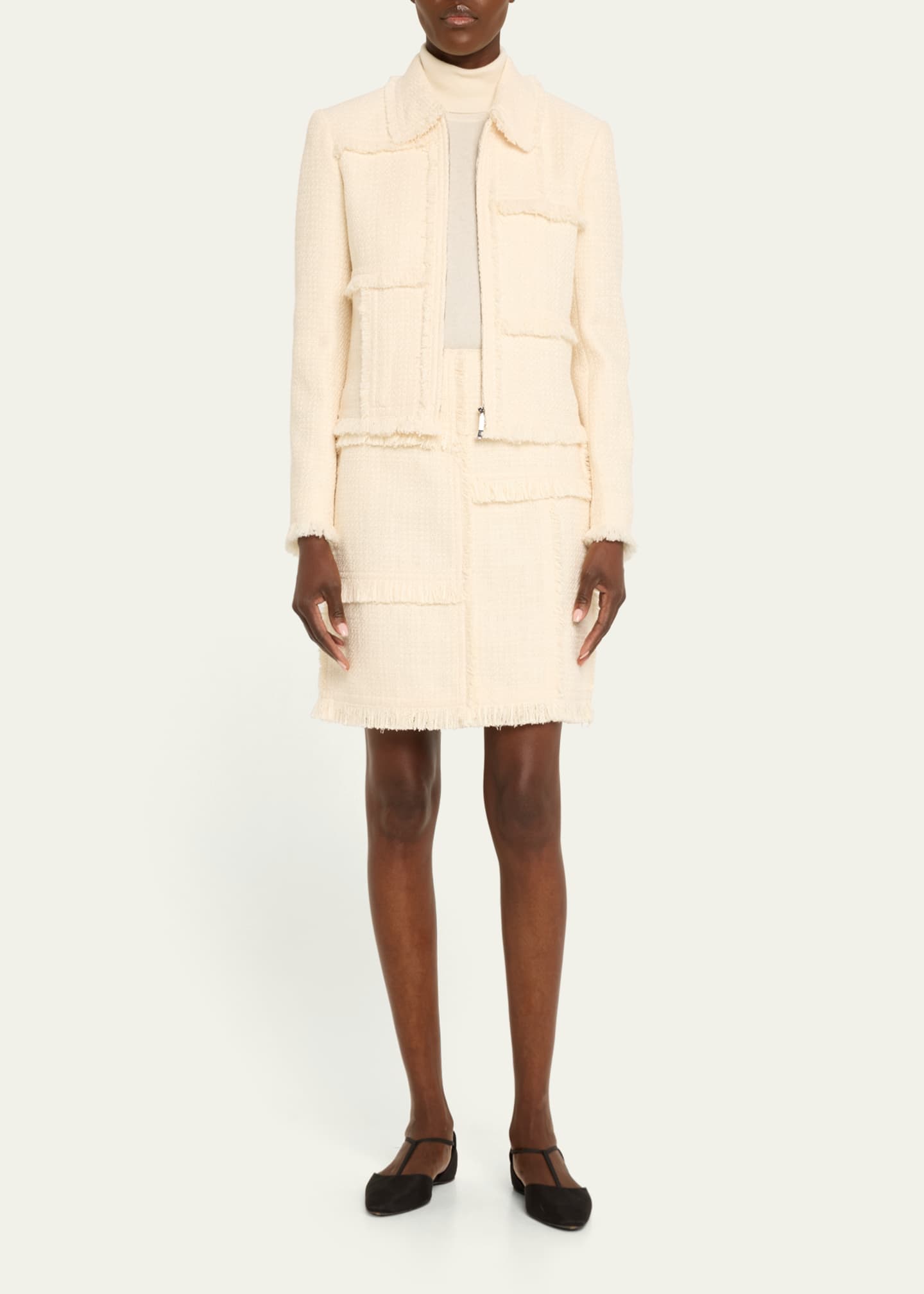 Lafayette 148 New York Fringe-Trim Boucle Tweed Jacket Image 2 of 5