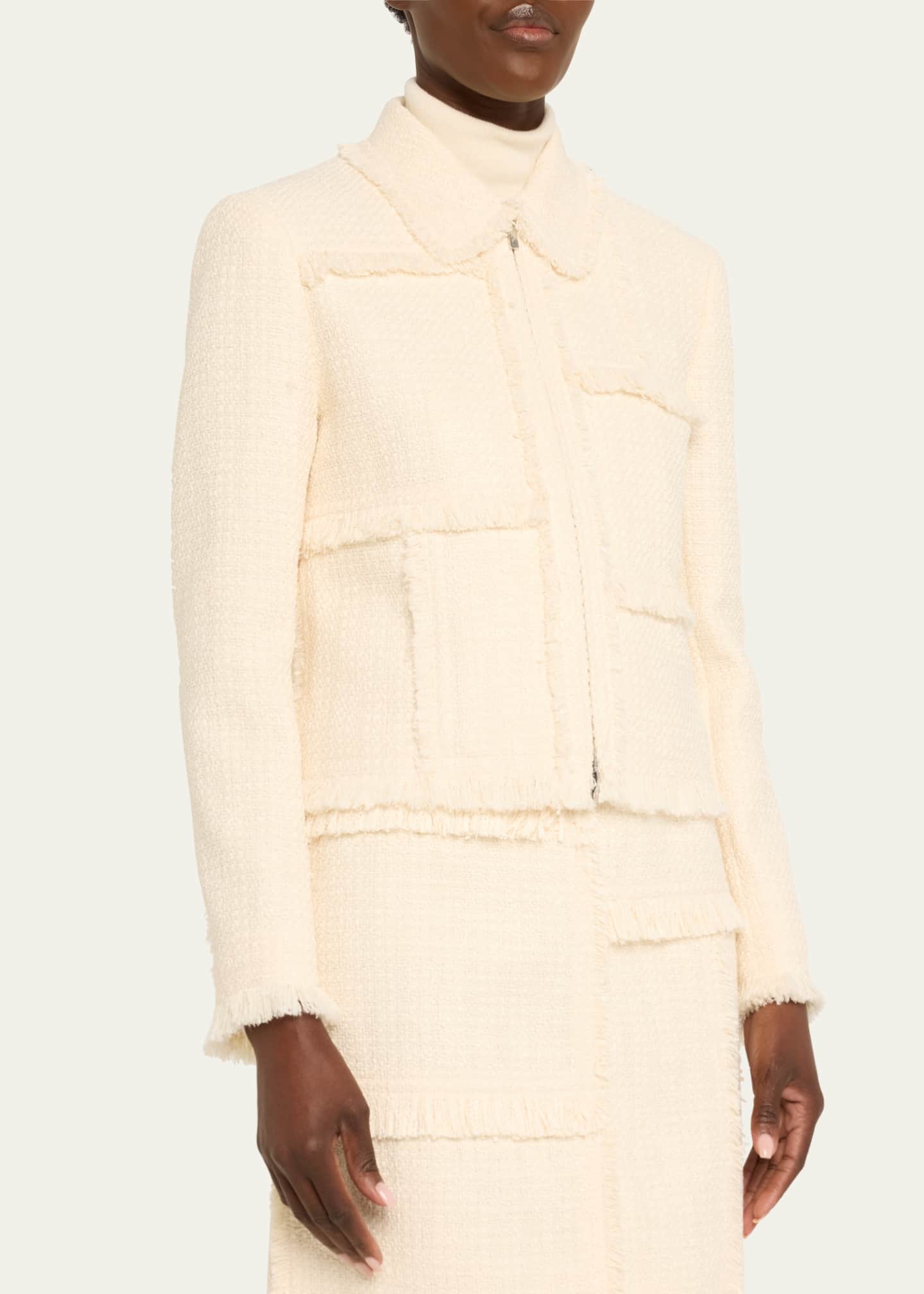 Lafayette 148 New York Fringe-Trim Boucle Tweed Jacket Image 4 of 5