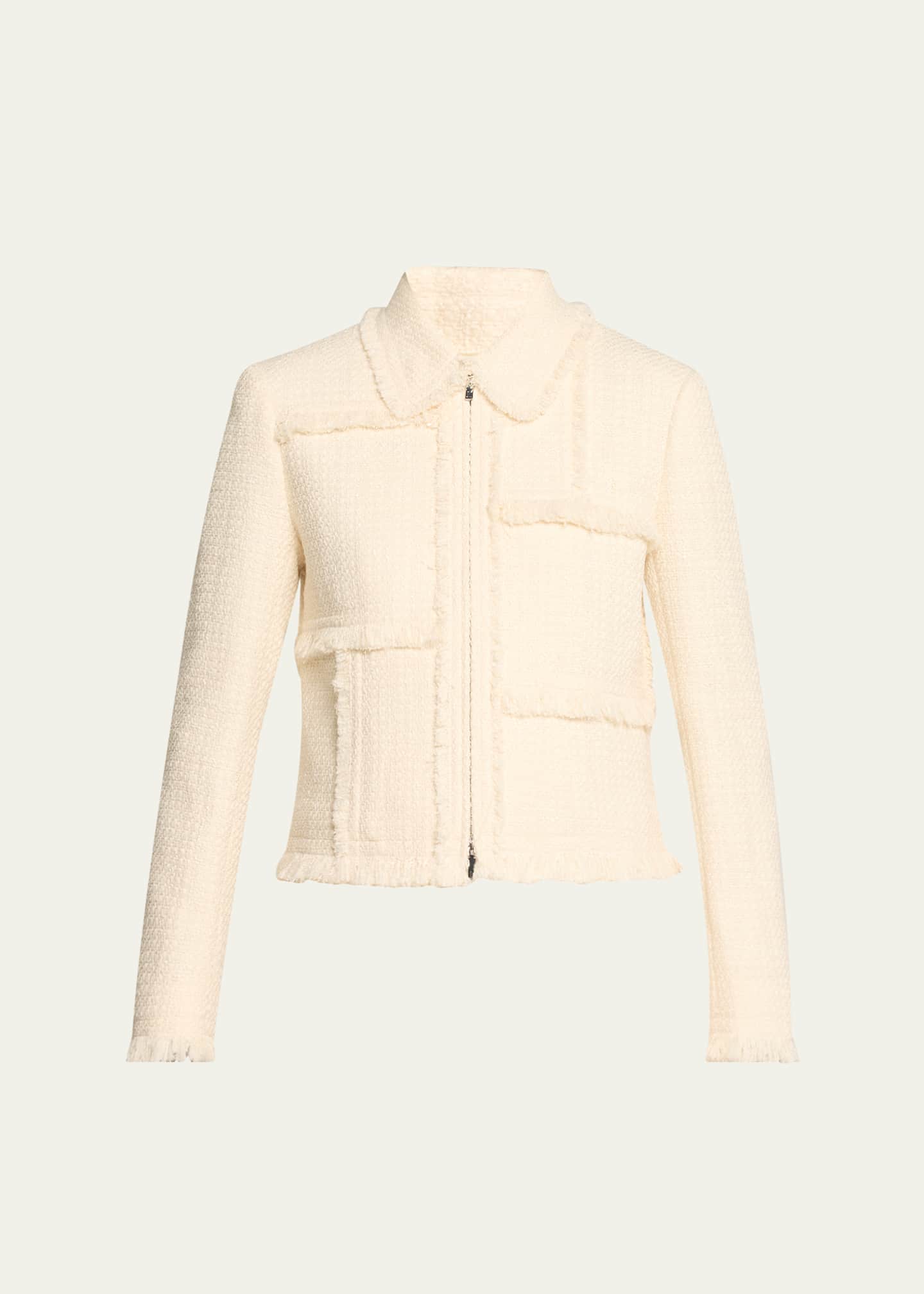 Lafayette 148 New York Fringe-Trim Boucle Tweed Jacket Image 1 of 5