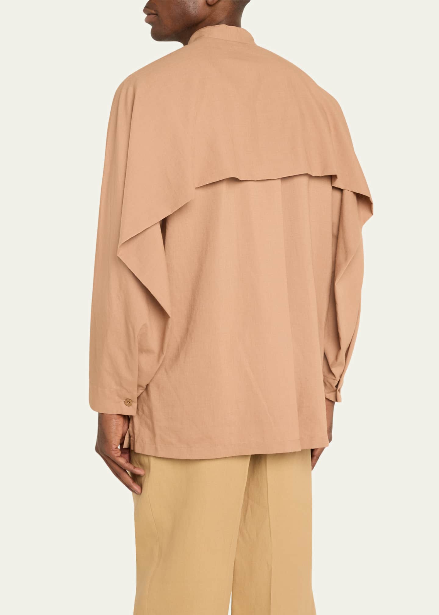 Homme Plisse Issey Miyake Men's Ramie Stand-Collar Boxy Shirt