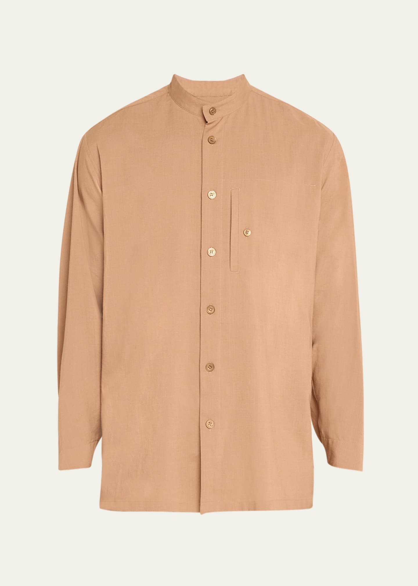 Homme Plisse Issey Miyake Men's Ramie Stand-Collar Boxy Shirt