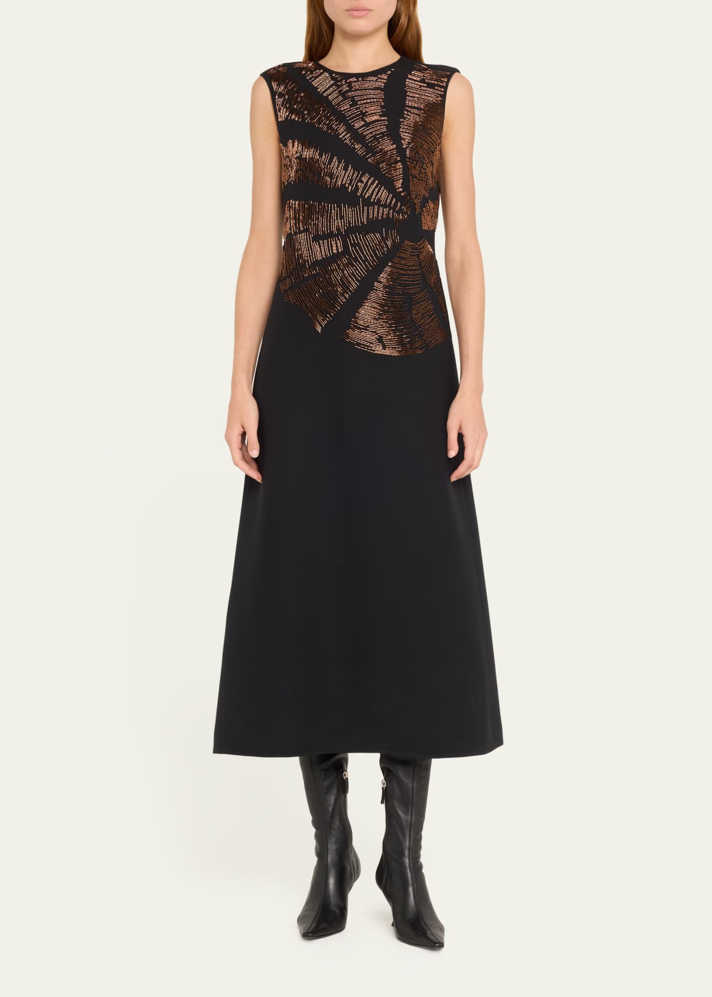 Lafayette 148 New York Sleeveless Beaded Midi Dress