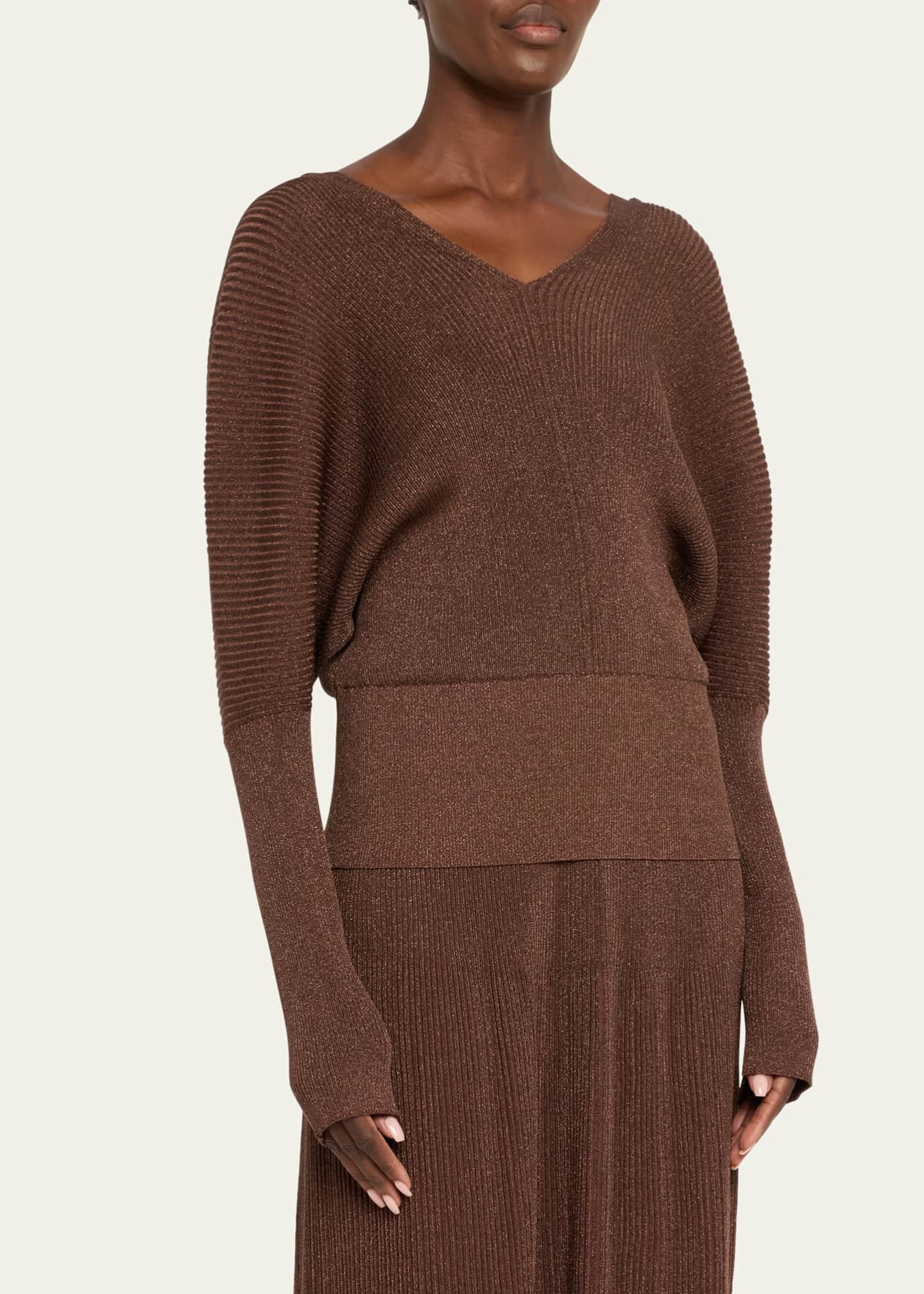 Lafayette 148 New York Ribbed Shimmer Dolman-Sleeve Sweater Image 4 of 5