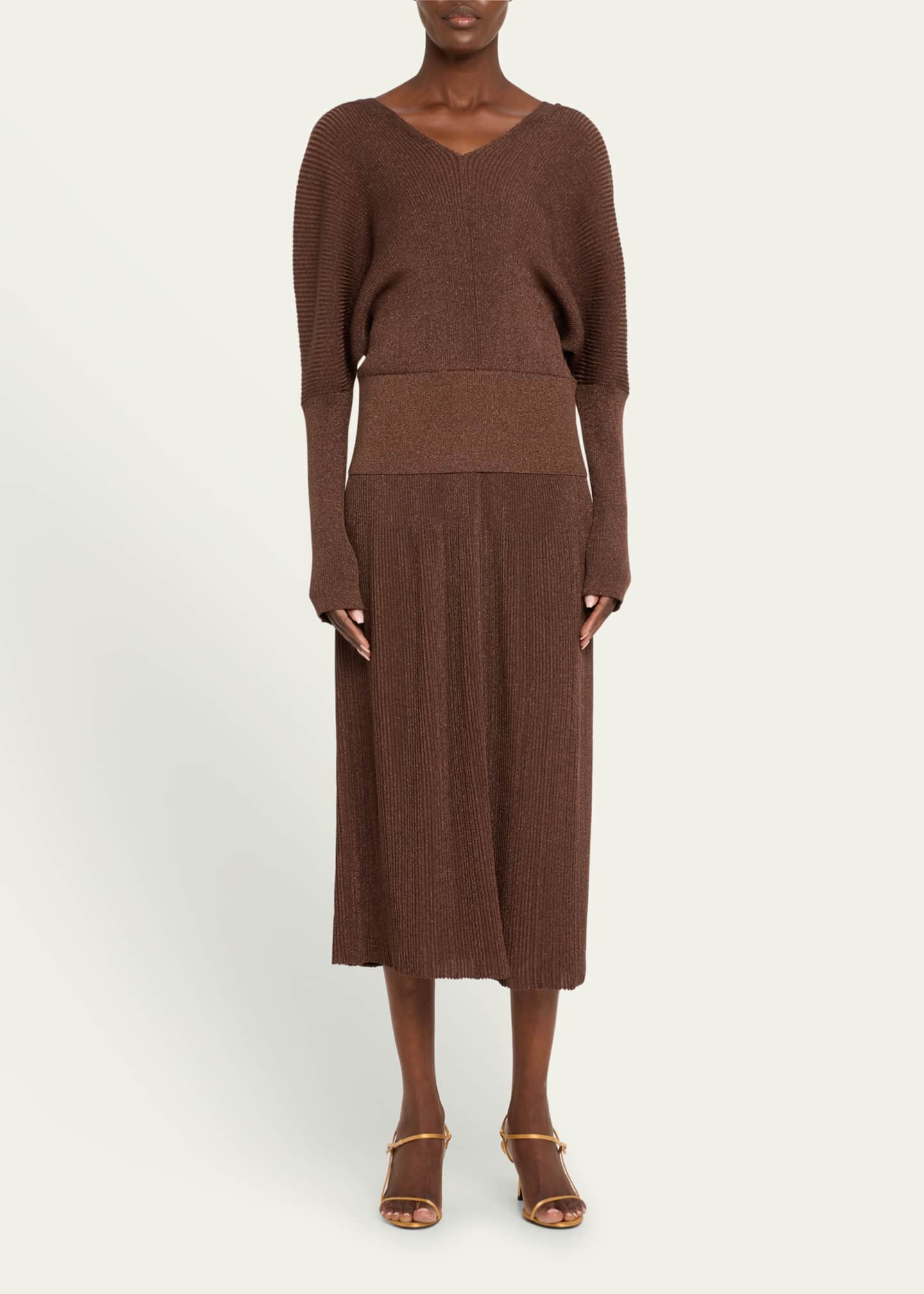 Lafayette 148 New York Ribbed Shimmer Knit Midi Skirt Image 2 of 5