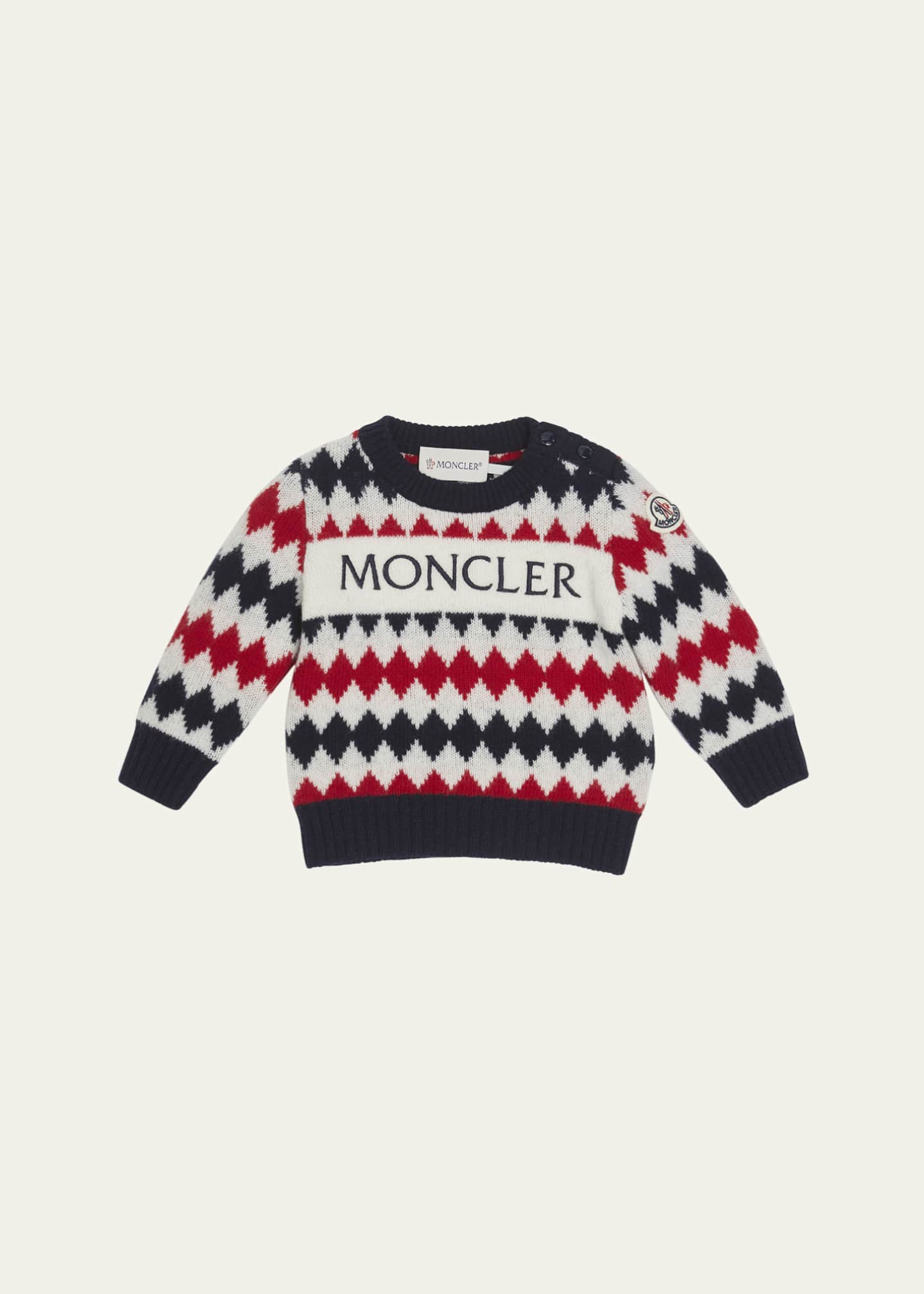 Moncler Boy's Logo-Print Diamond Intarsia Sweater, Size 6M-3 Image 1 of 3