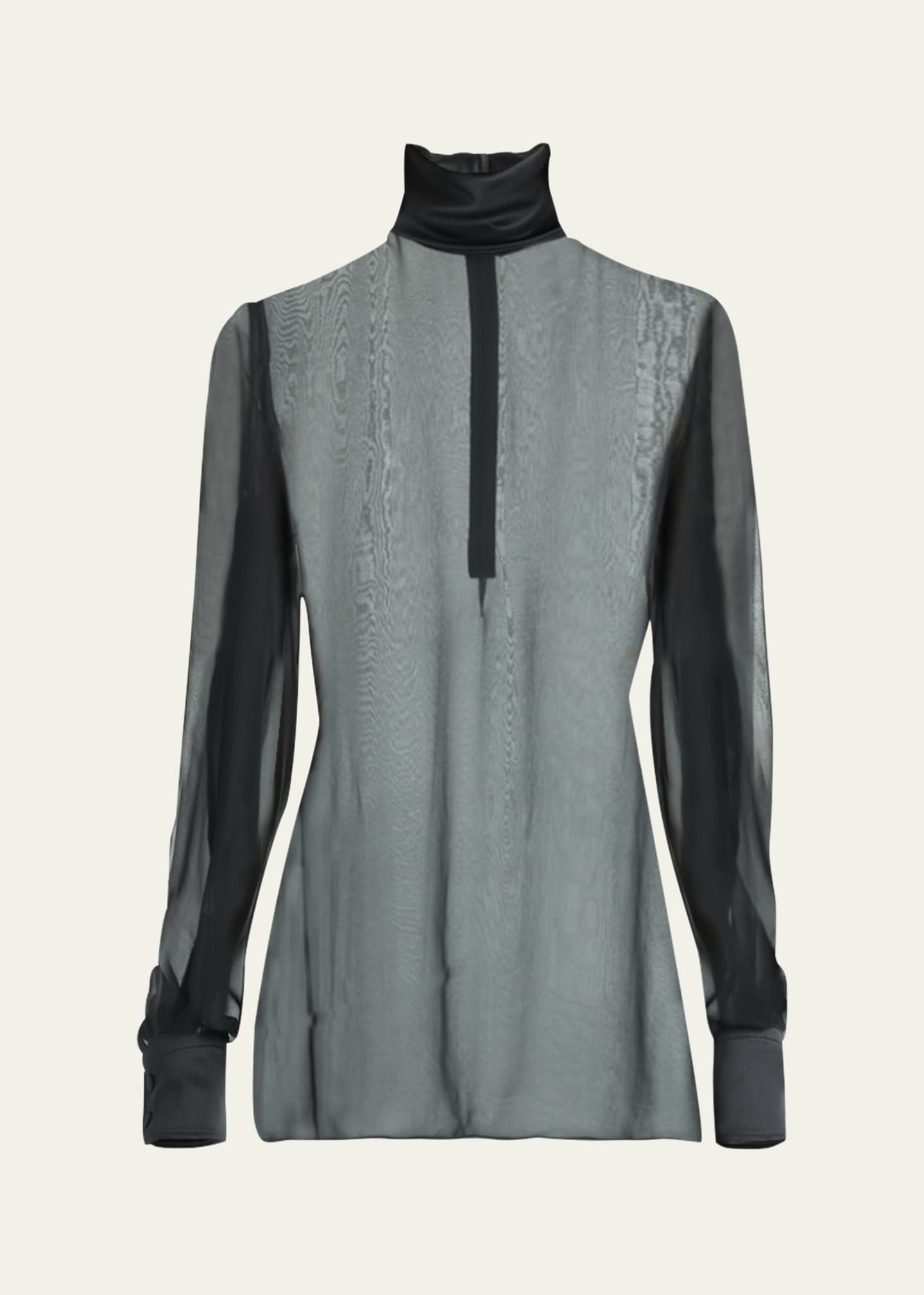 High-Neck Chiffon Silk Blouse