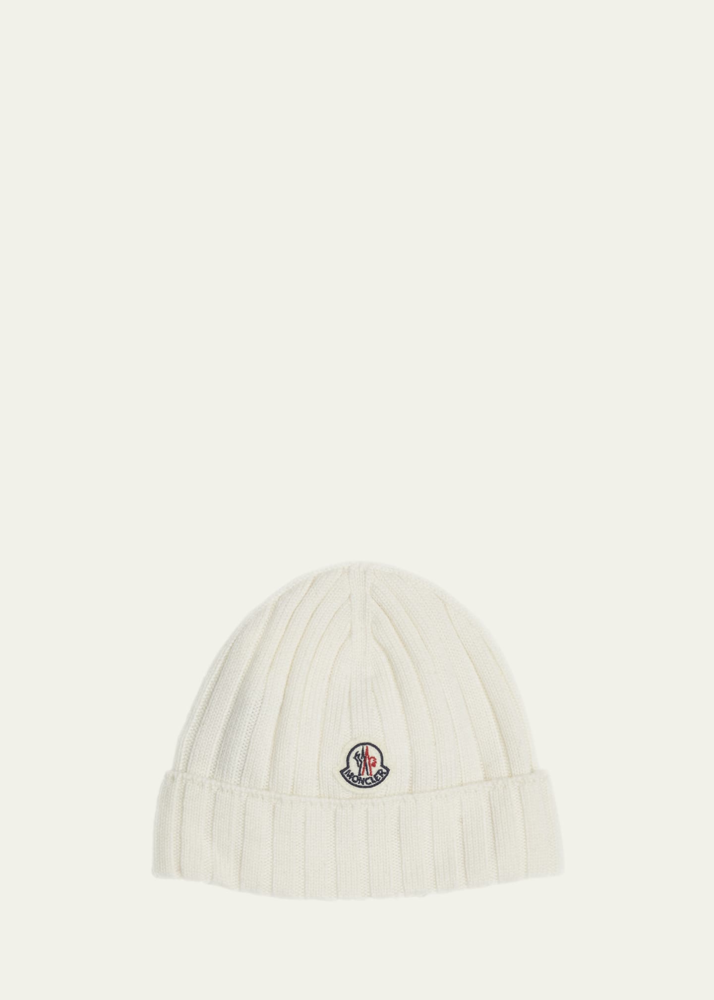 Moncler Girl's Ribbed Wool Beanie with Logo Patch, Size XXXS-XS Image 1 of 2