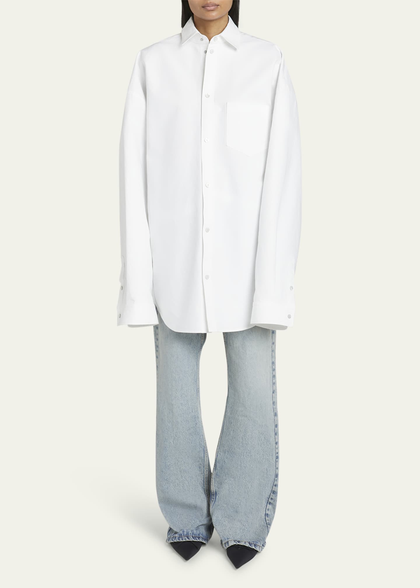 Oversized Snap-Button Poplin Top - Thumbnail 2