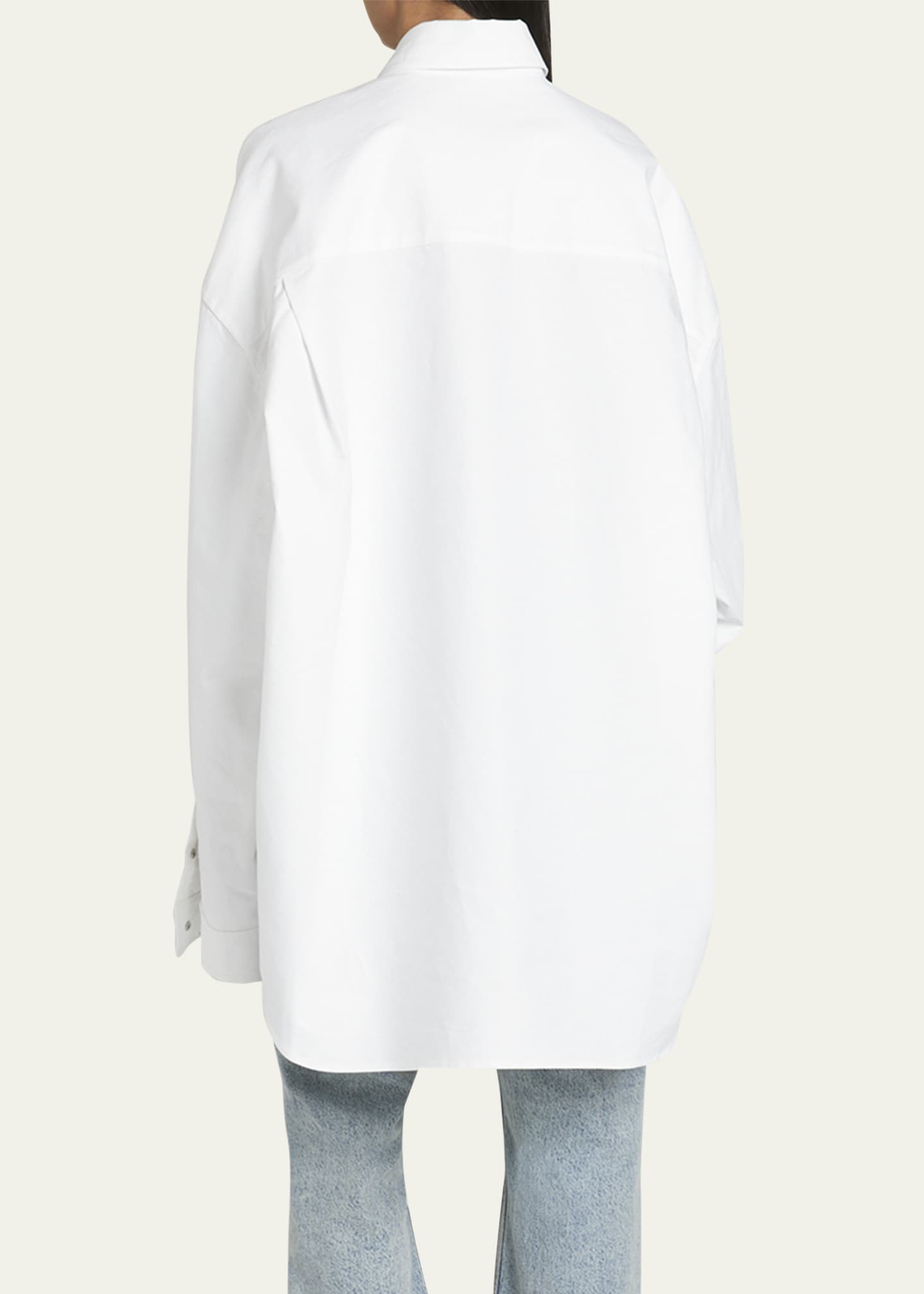 Oversized Snap-Button Poplin Top - Thumbnail 3