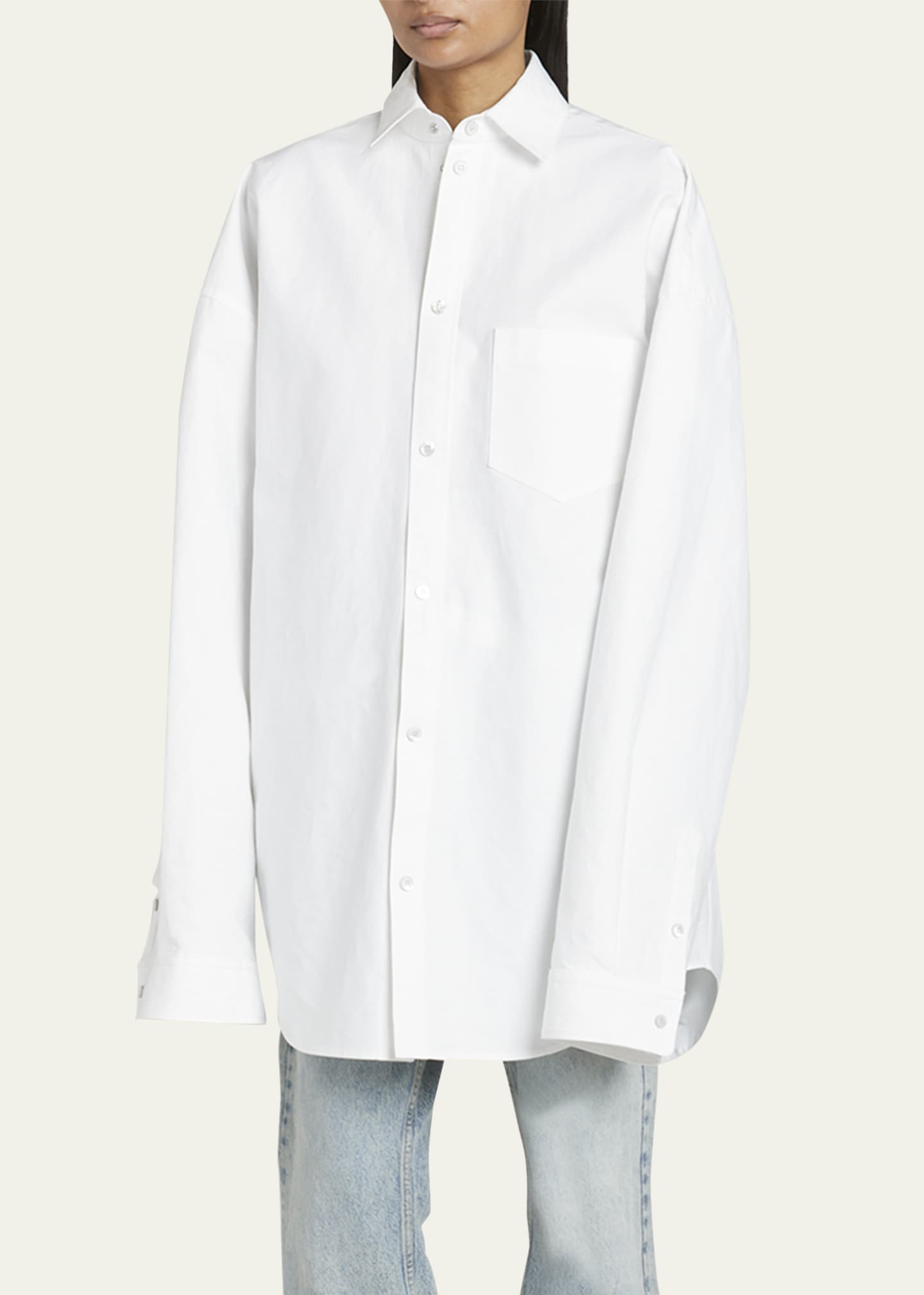 Oversized Snap-Button Poplin Top - Thumbnail 4