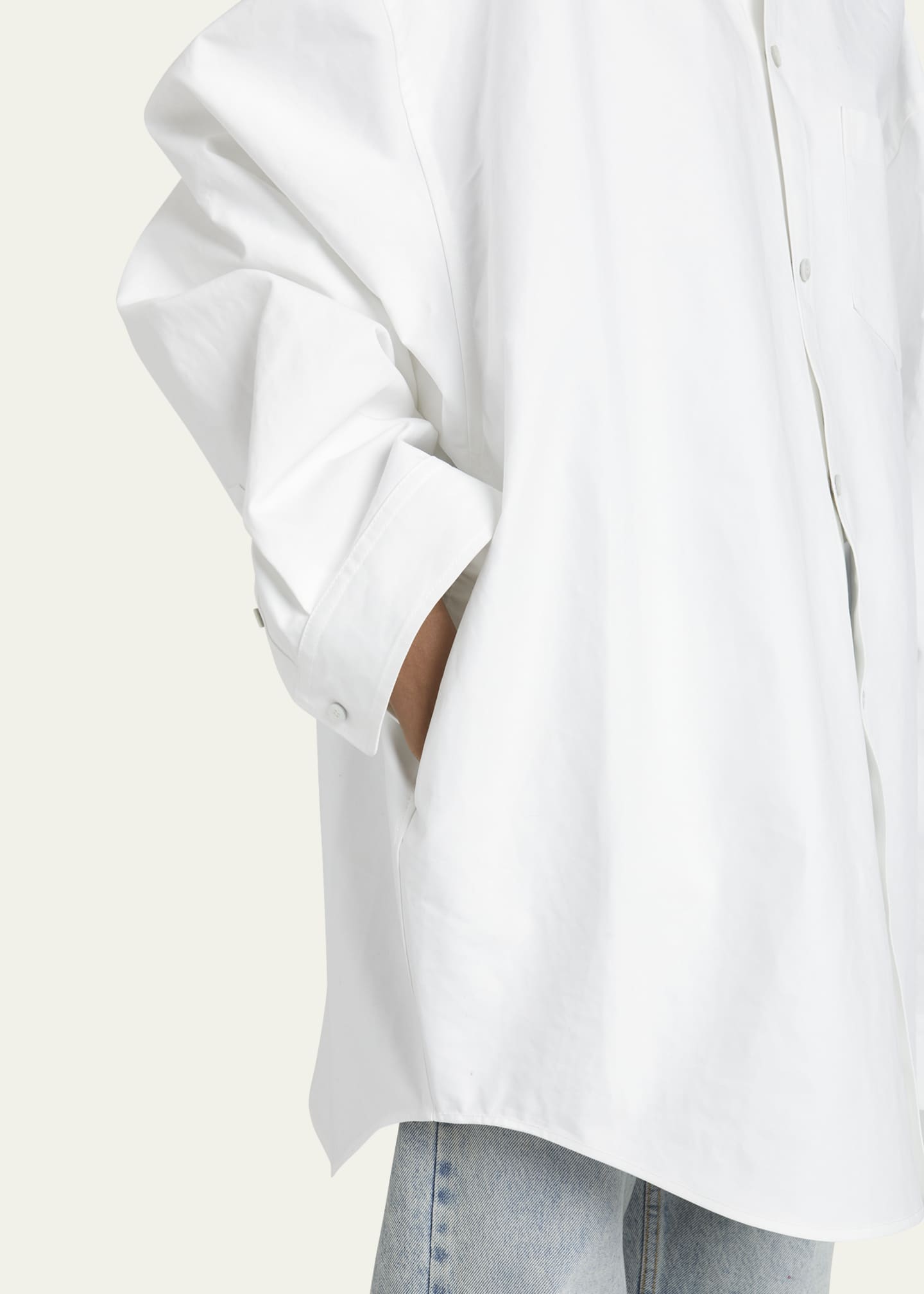Oversized Snap-Button Poplin Top - Thumbnail 5