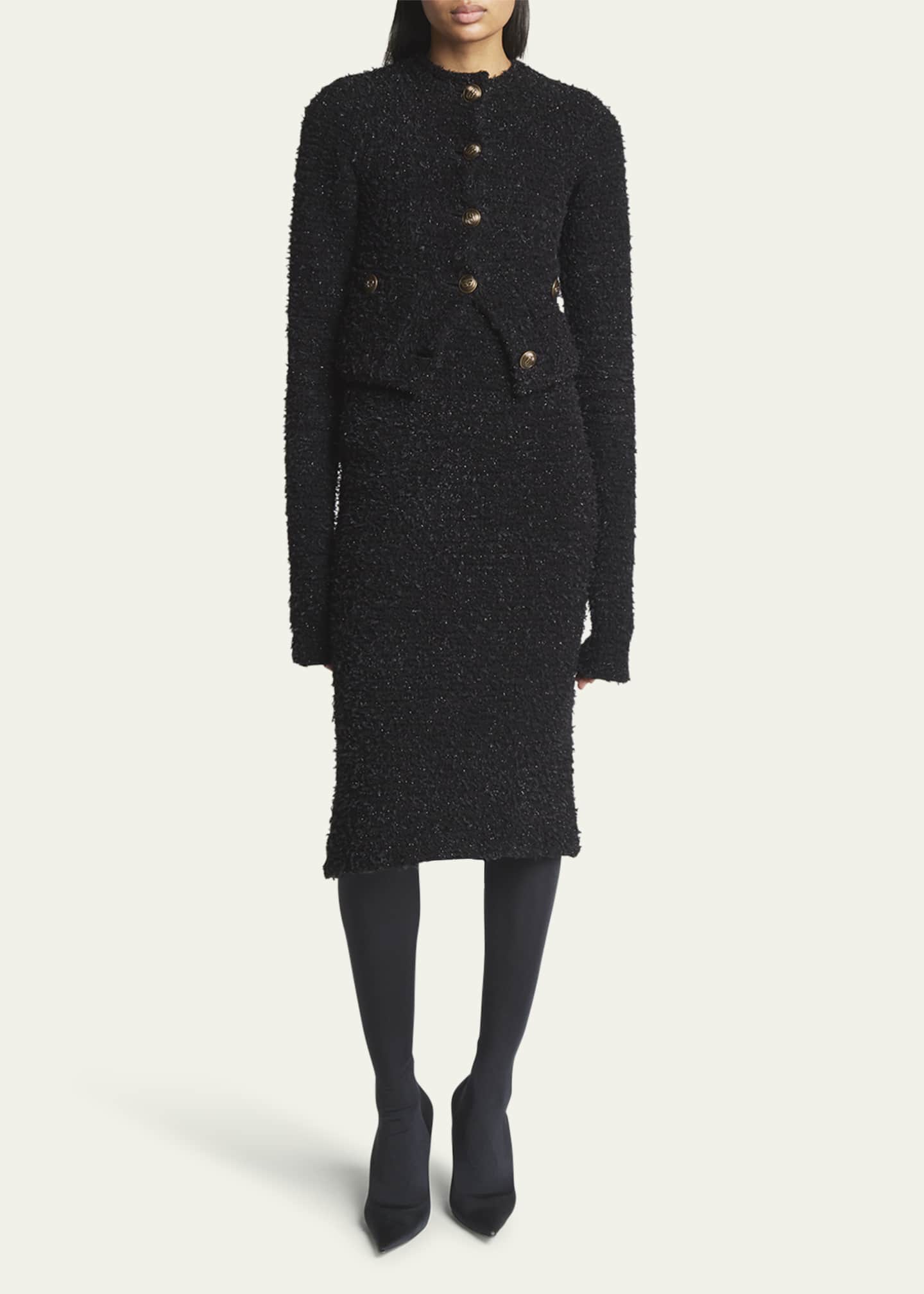 Balenciaga Cropped Tweed Knit Cardigan with Logo Buttons Image 2 of 5