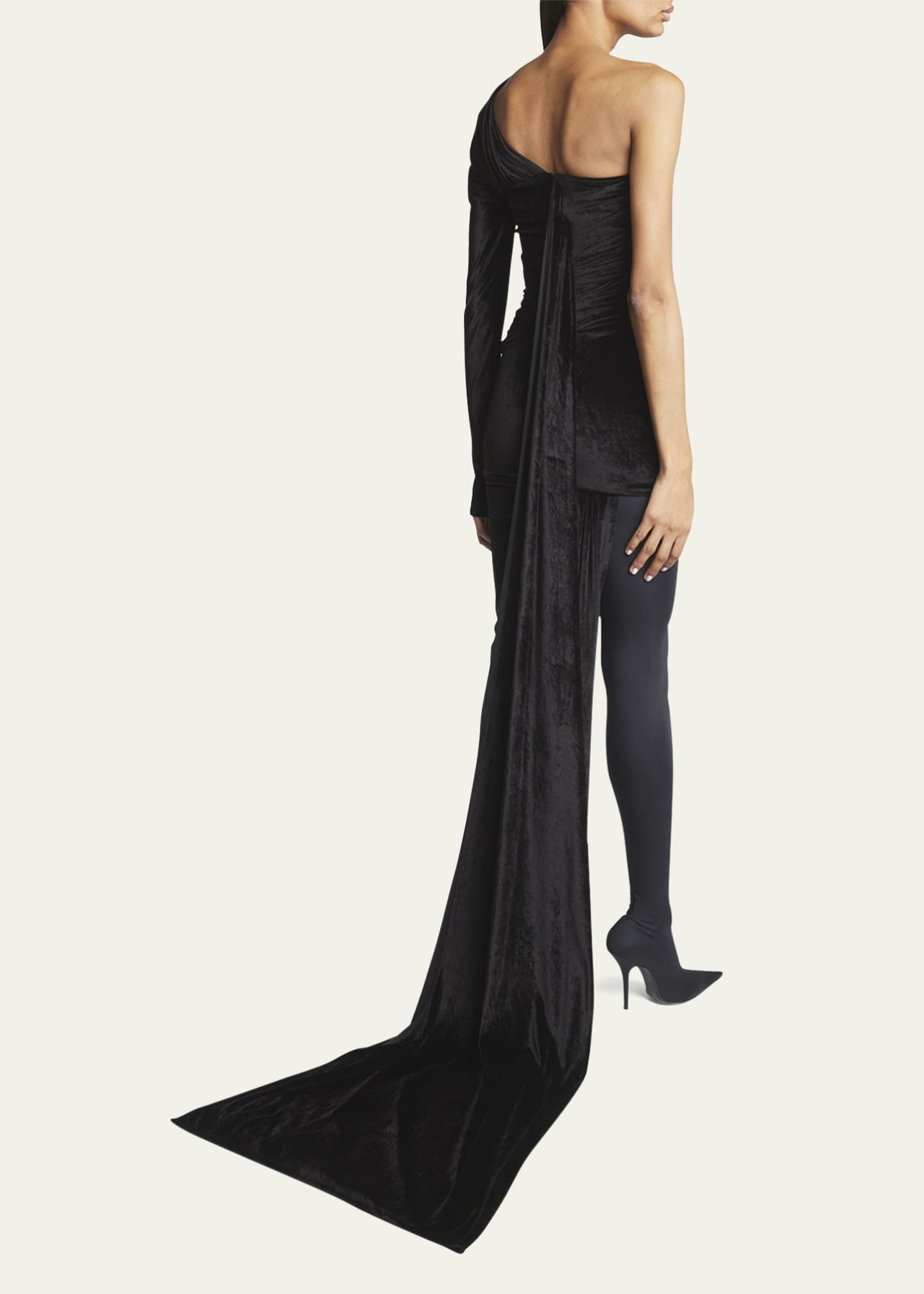 Balenciaga Asymmetric One-Shoulder Velvet Dress Image 3 of 5