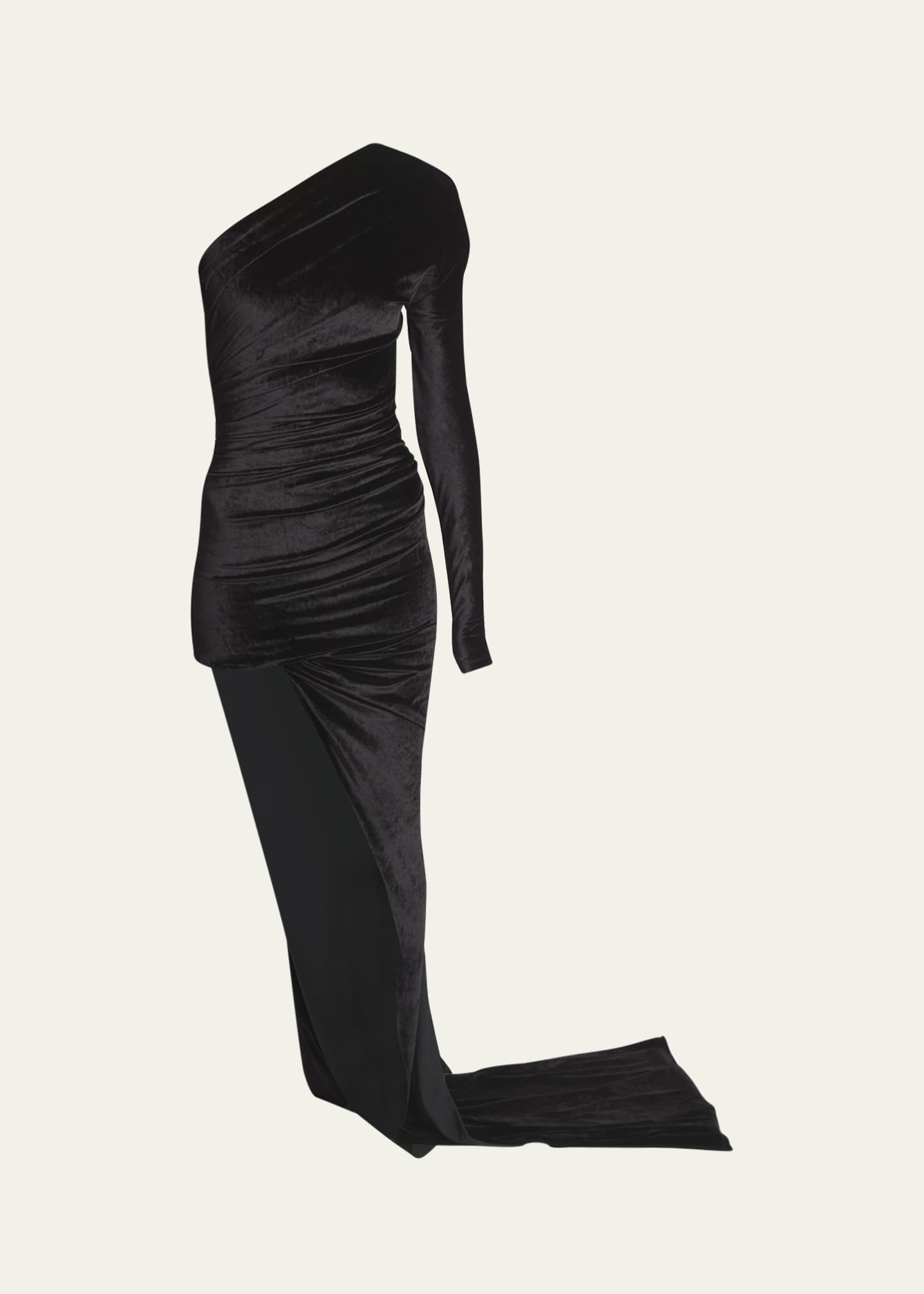 Balenciaga Asymmetric One-Shoulder Velvet Dress Image 1 of 5