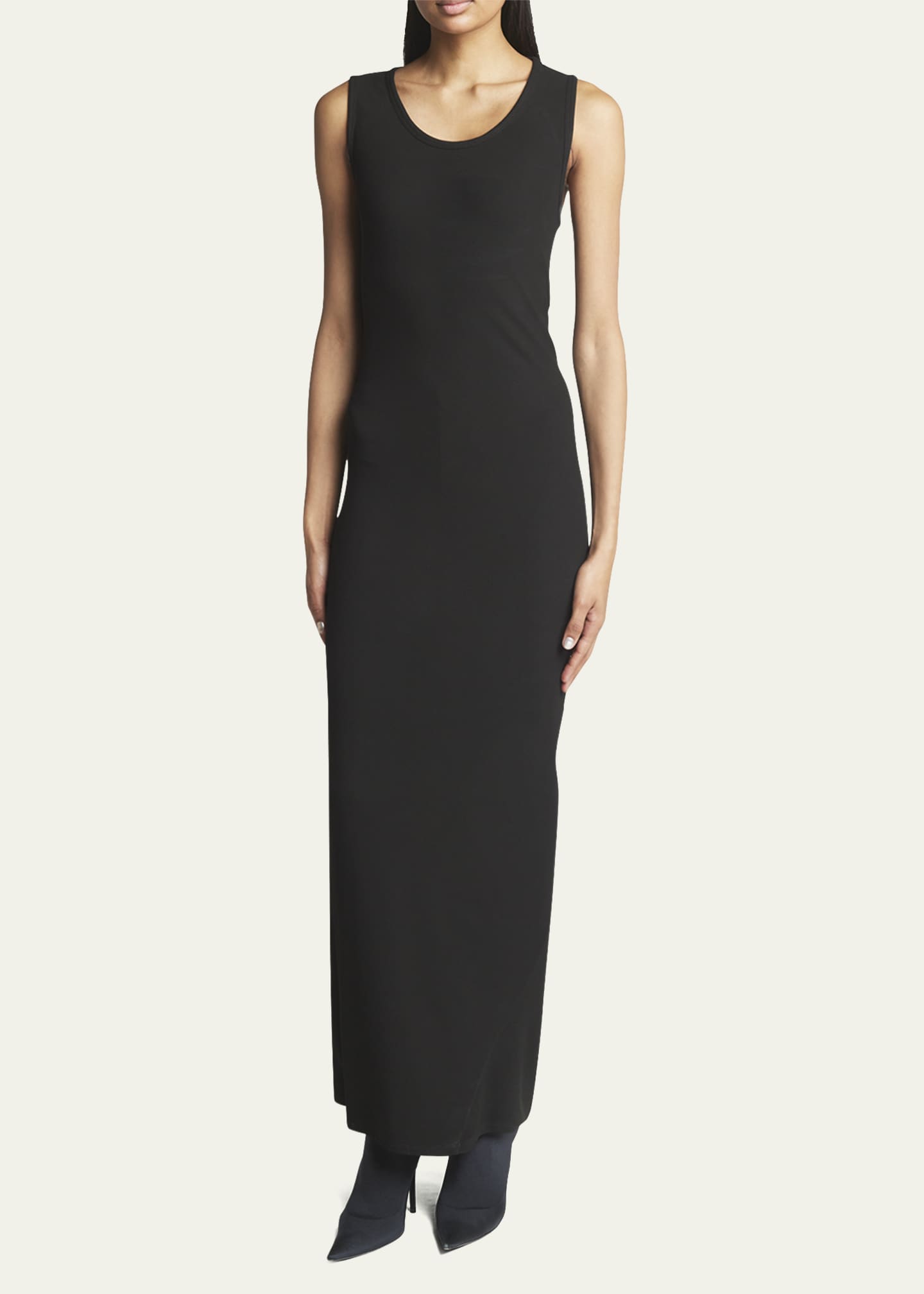 Ribbed Tank Top Gown with Draped Back - Thumbnail 4