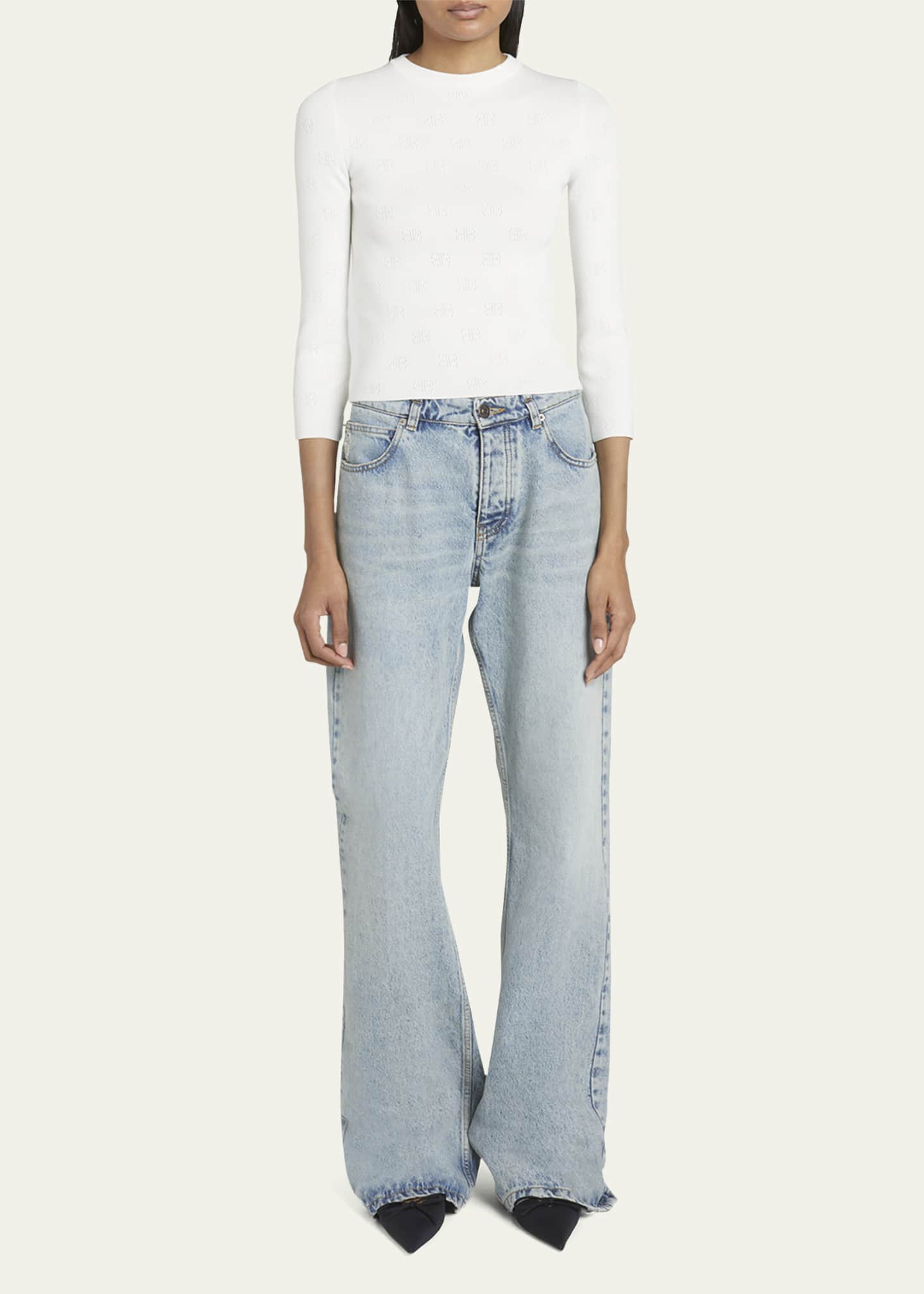 Balenciaga Logo Open-Knit Cropped Sweater Image 2 of 5