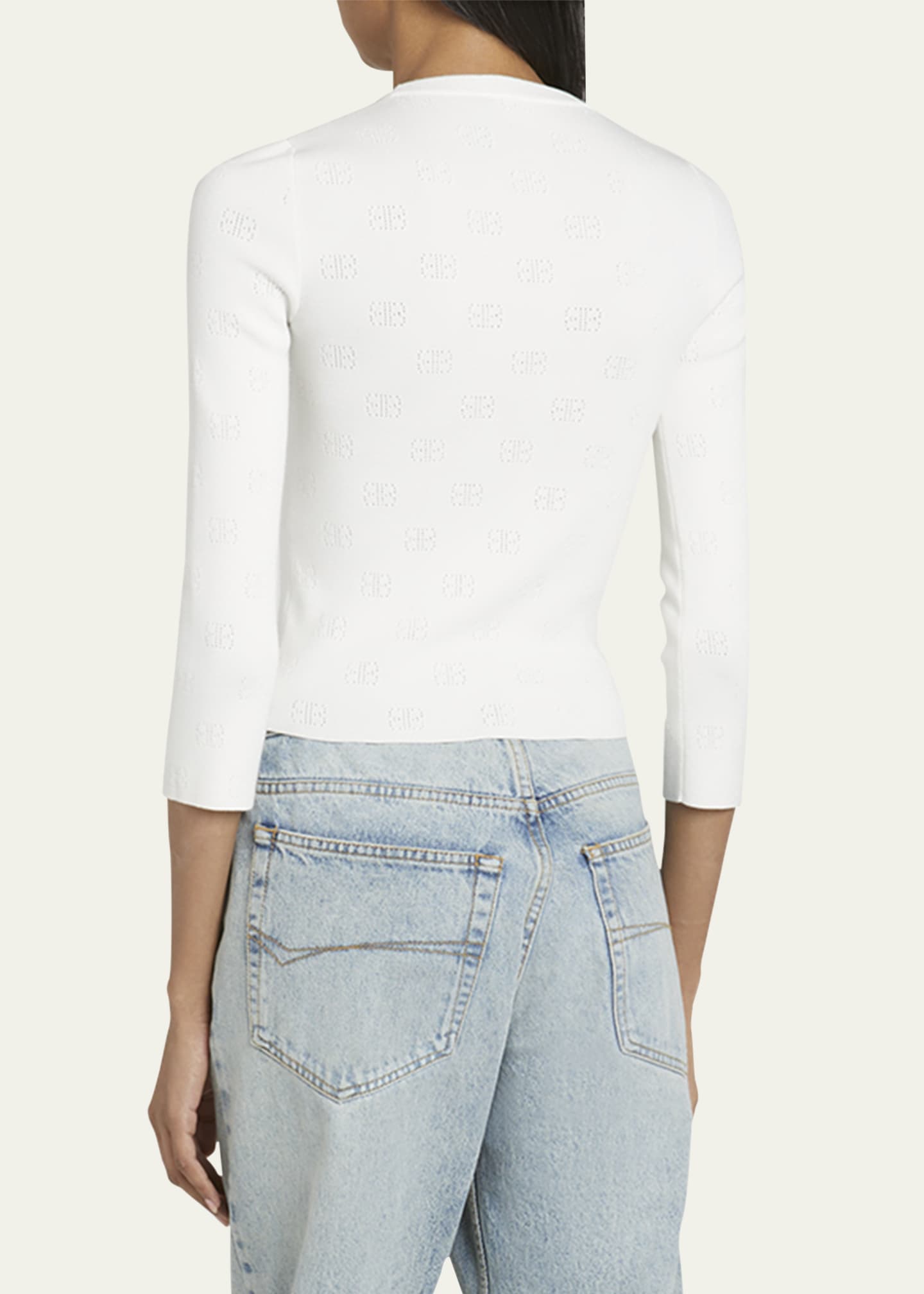 Balenciaga Logo Open-Knit Cropped Sweater Image 3 of 5