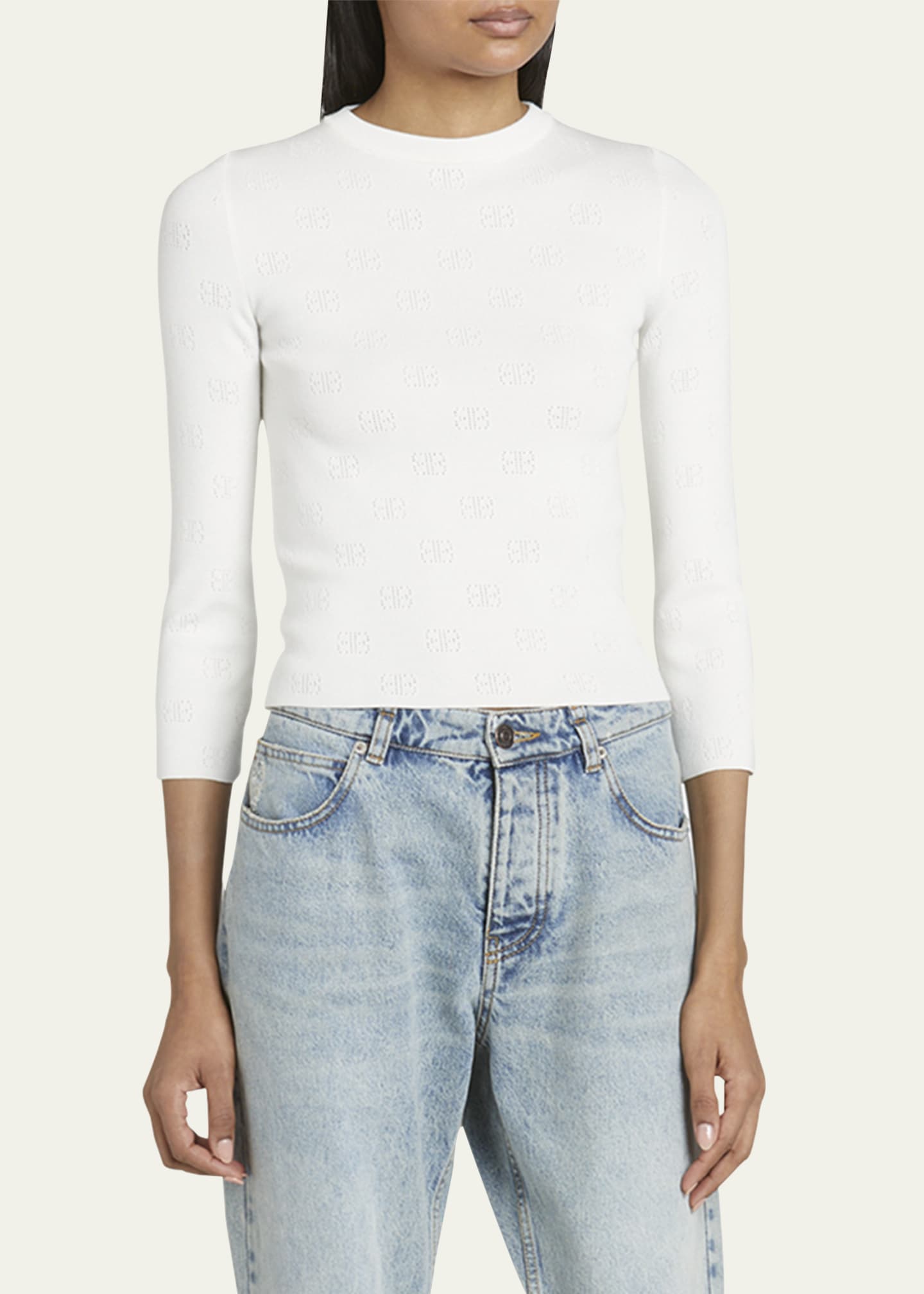 Balenciaga Logo Open-Knit Cropped Sweater Image 4 of 5