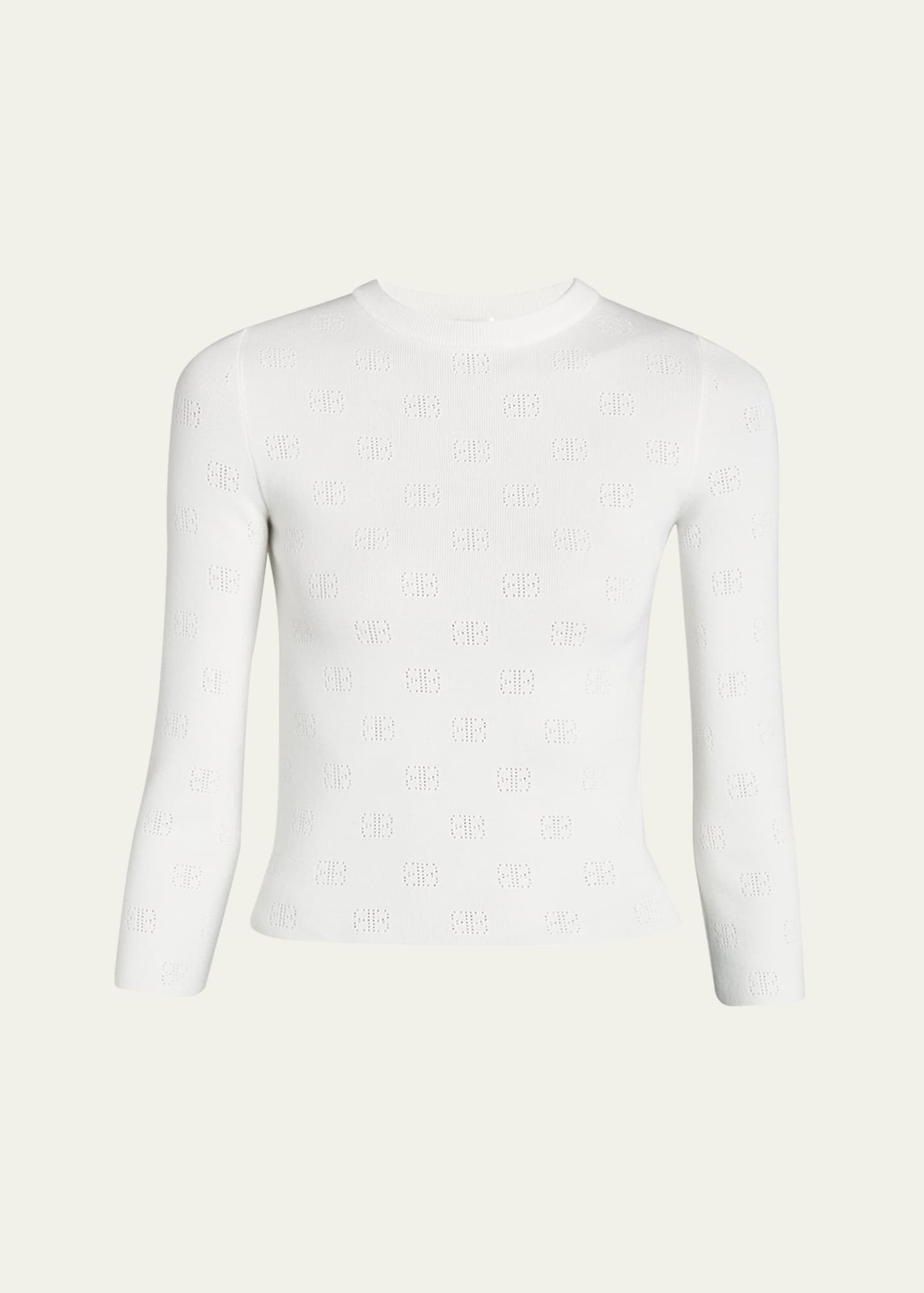Balenciaga Logo Open-Knit Cropped Sweater Image 1 of 5