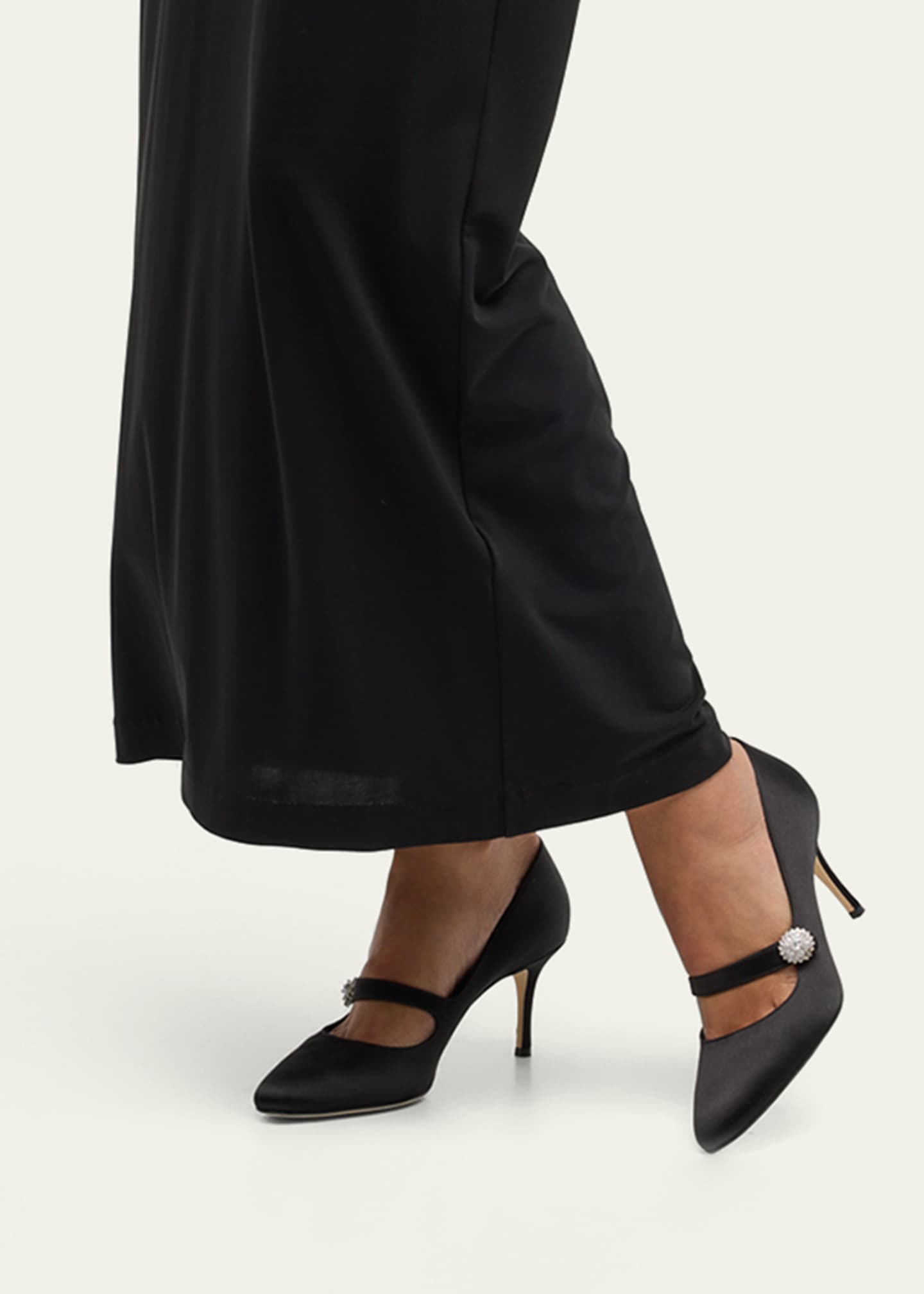 Manolo Blahnik Satin Crystal Mary Jane Pumps Image 2 of 5