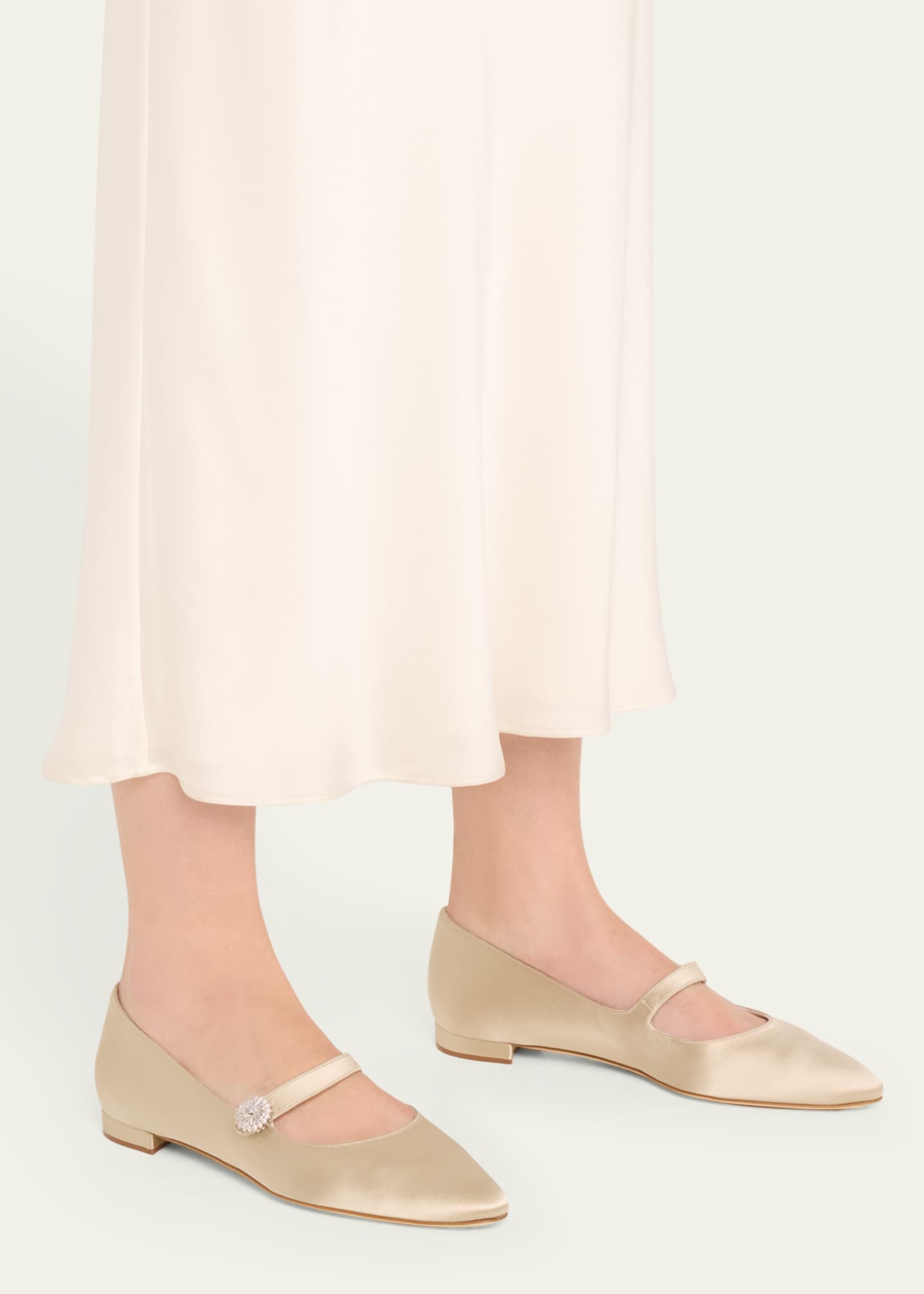 Manolo Blahnik Satin Crystal Mary Jane Ballerina Flats Image 2 of 5