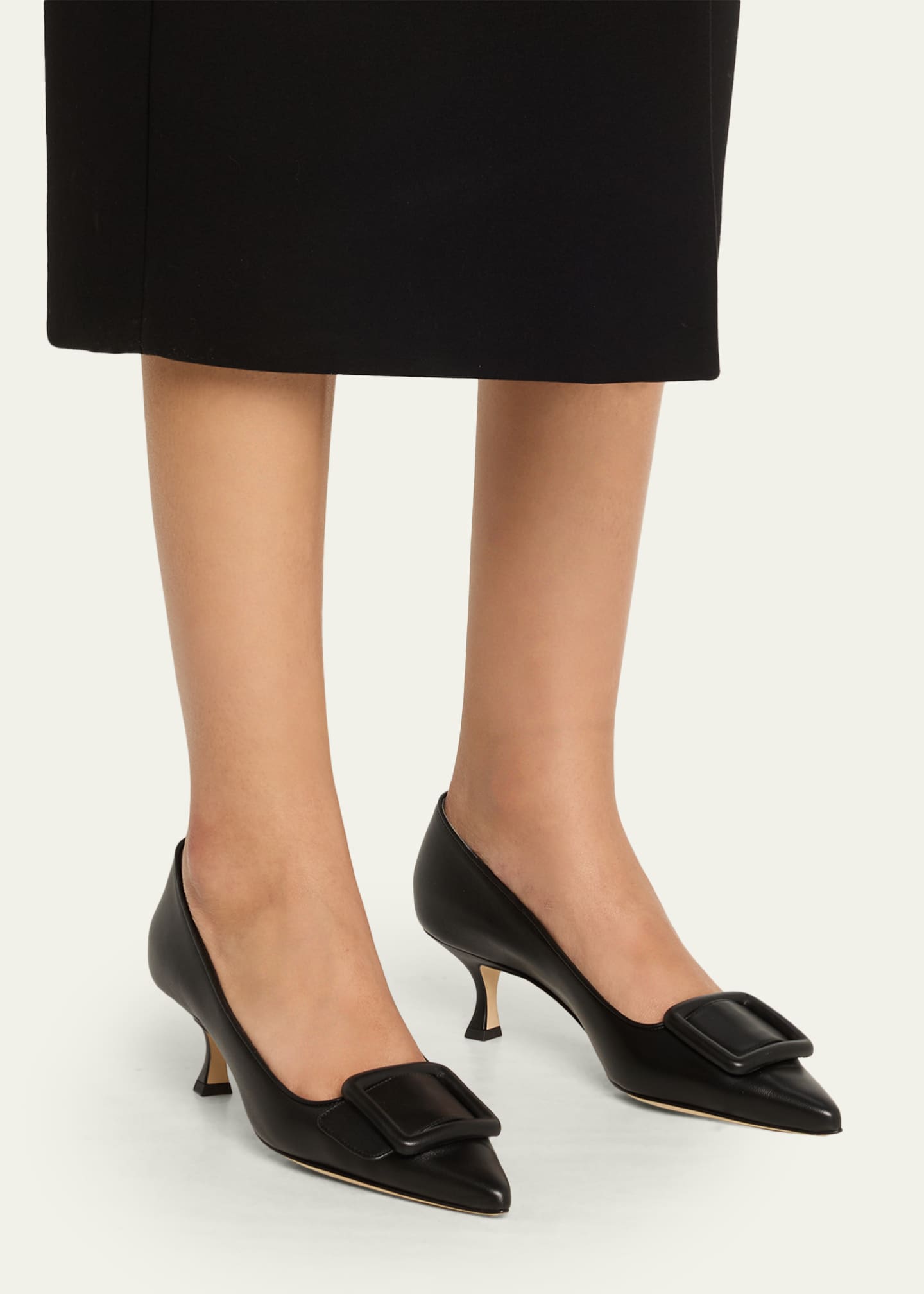 Manolo Blahnik Maysale Leather Buckle Kitten Pumps - Bergdorf Goodman