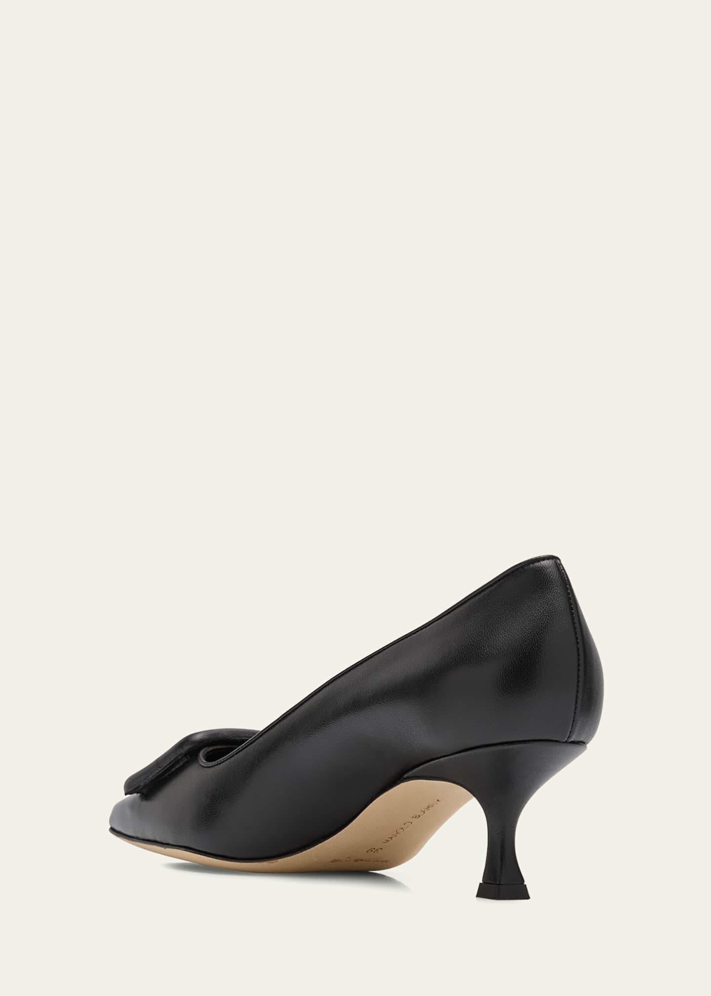 Manolo Blahnik Maysale Leather Buckle Kitten Pumps Image 3 of 5