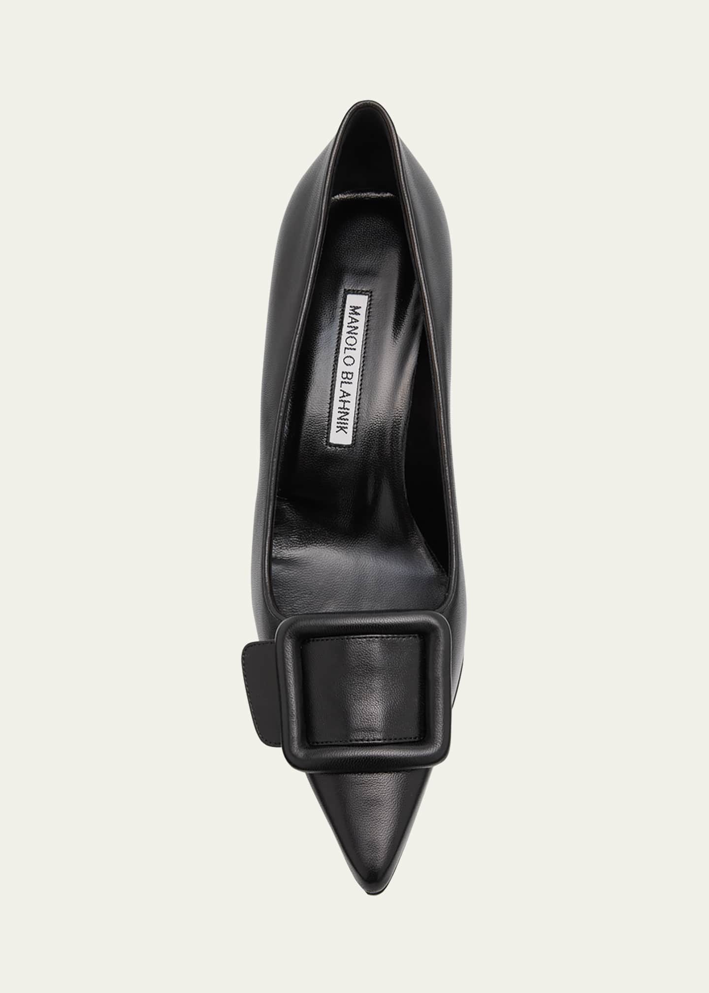 Manolo Blahnik Maysale Leather Buckle Kitten Pumps Image 5 of 5
