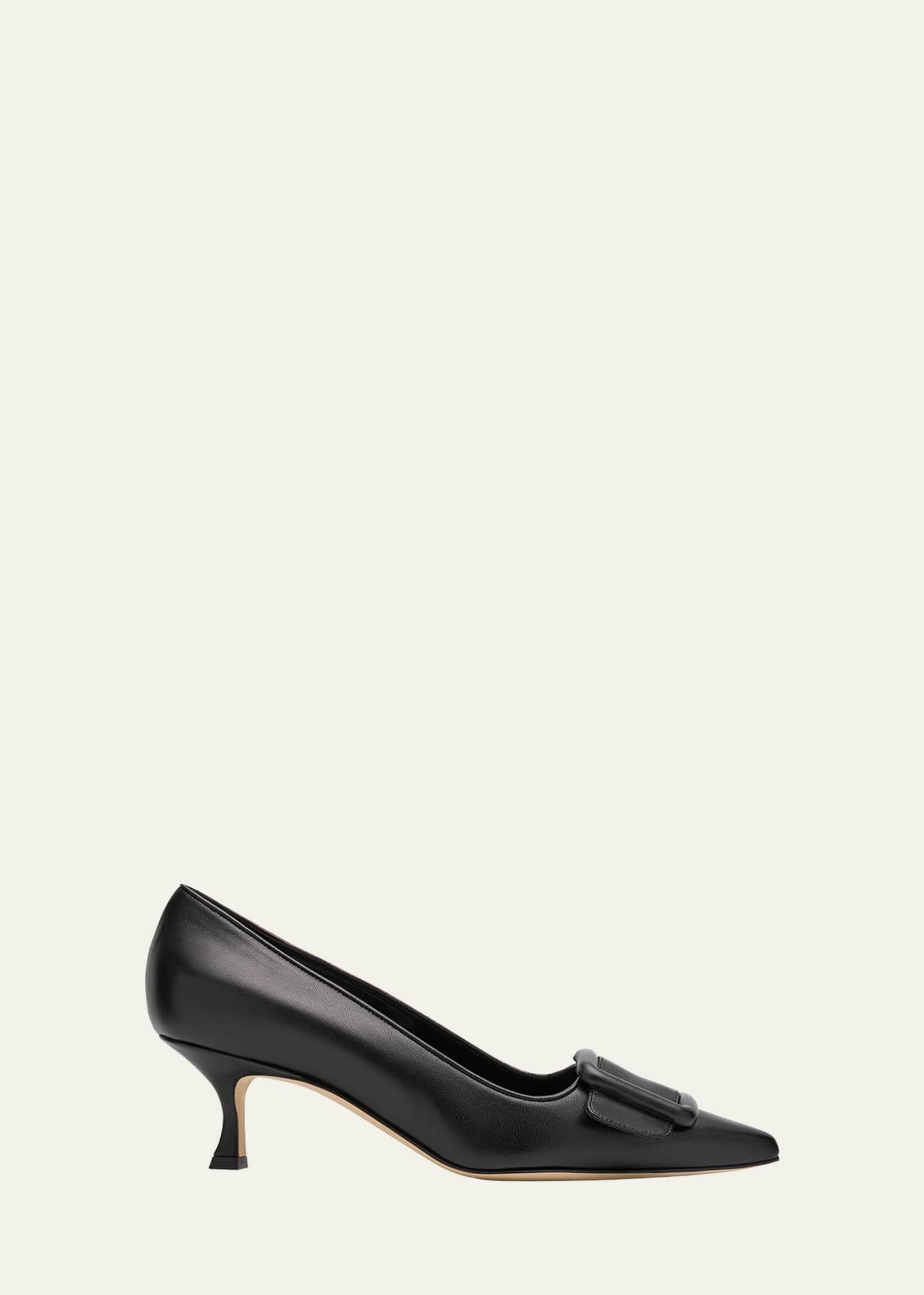 Manolo Blahnik Maysale Leather Buckle Kitten Pumps Image 1 of 5