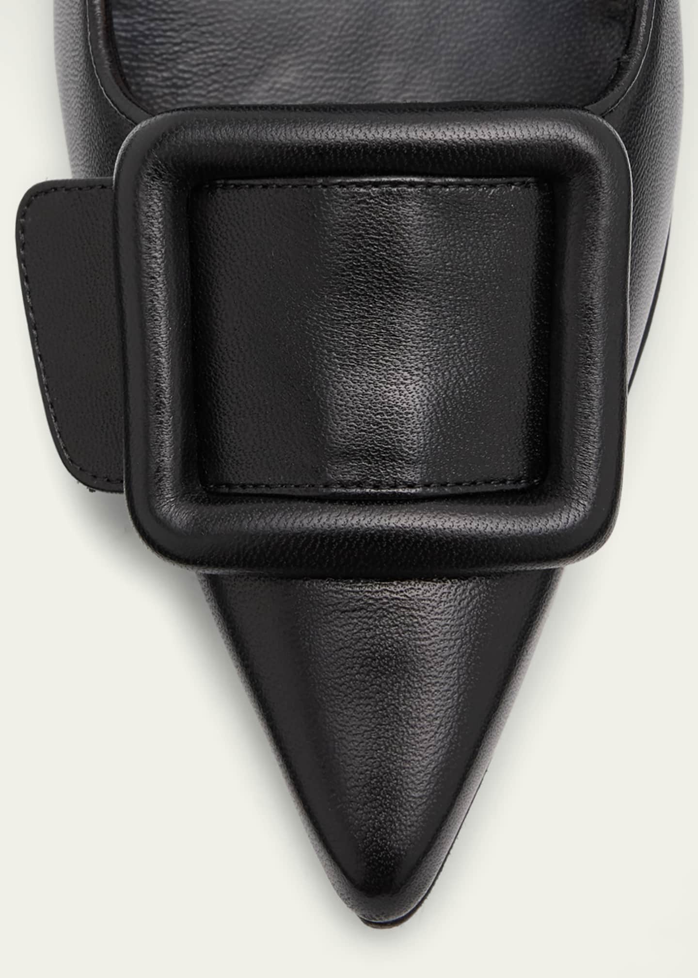 Manolo Blahnik Maysale Leather Buckle Kitten Pumps Image 4 of 5