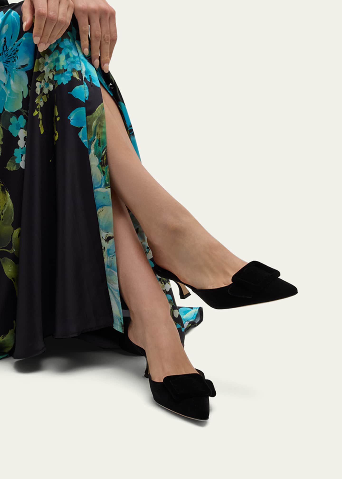 Manolo Blahnik Maysale Velvet Buckle Mule Pumps Image 2 of 5