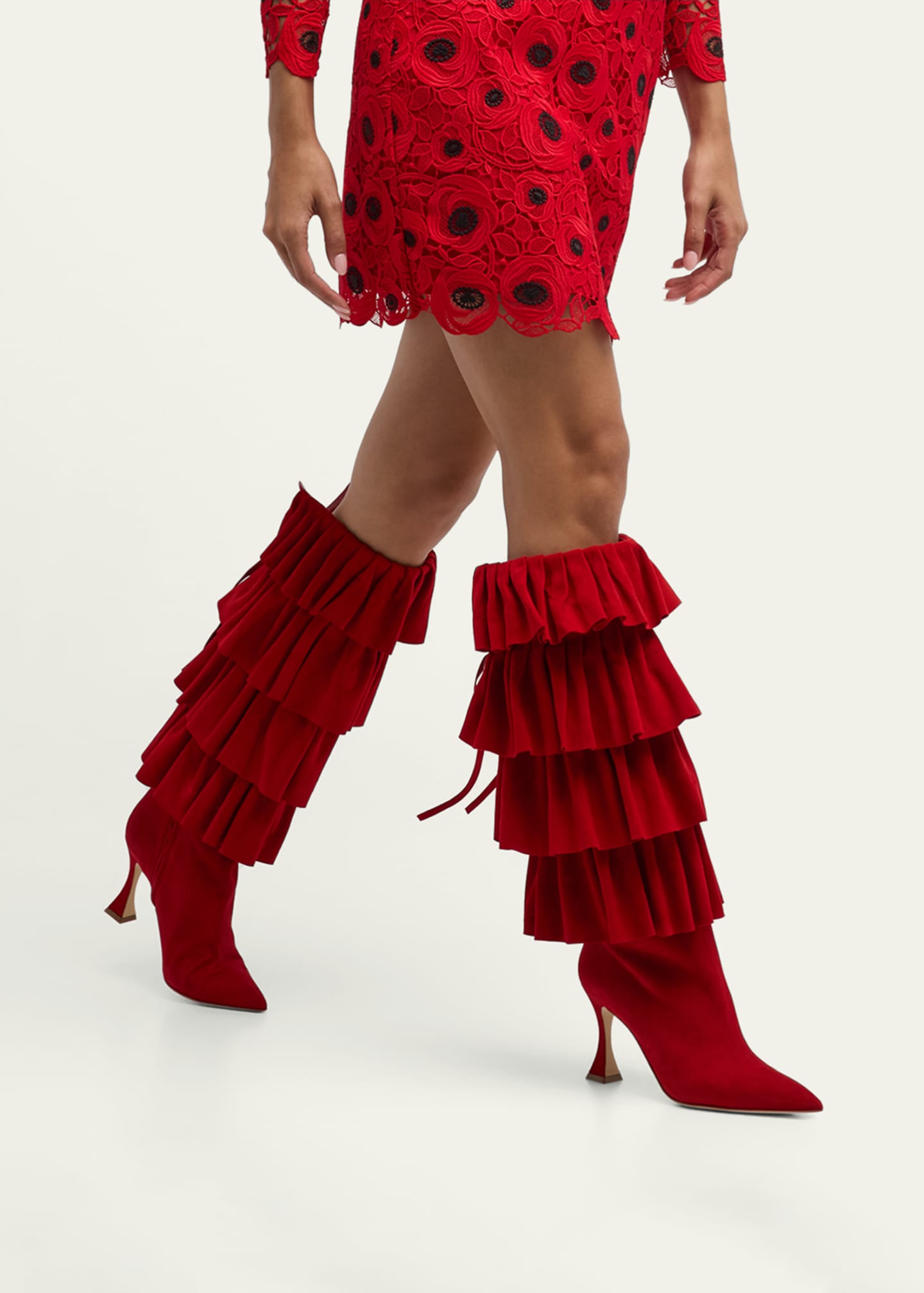 Manolo Blahnik Miralone Ruffled Suede Knee Boots Image 2 of 4