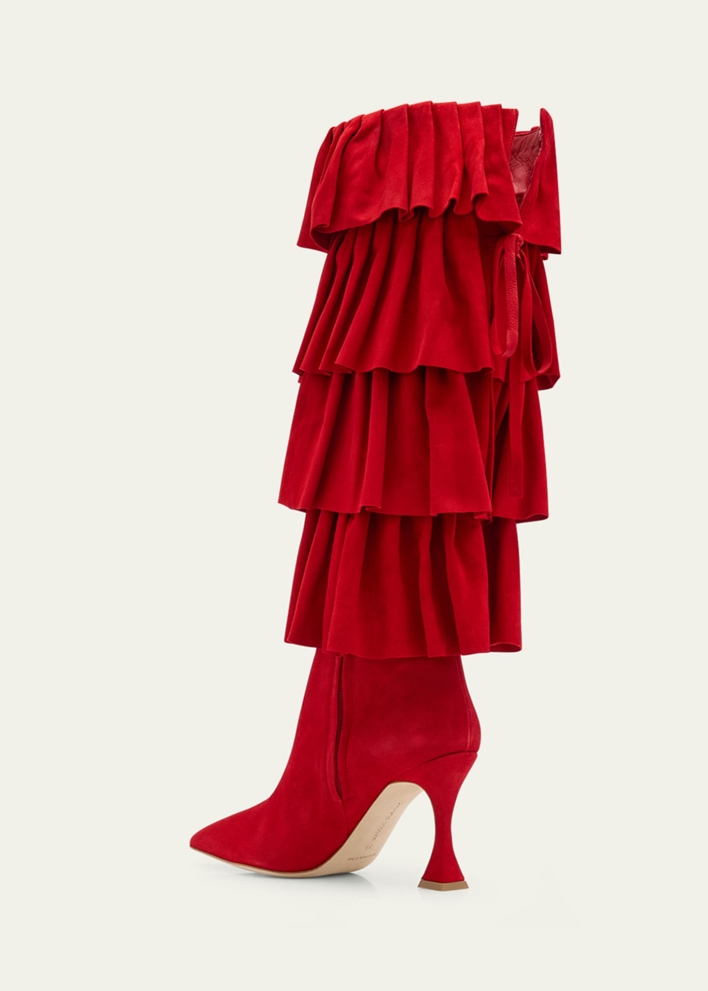Manolo Blahnik Miralone Ruffled Suede Knee Boots Image 3 of 4