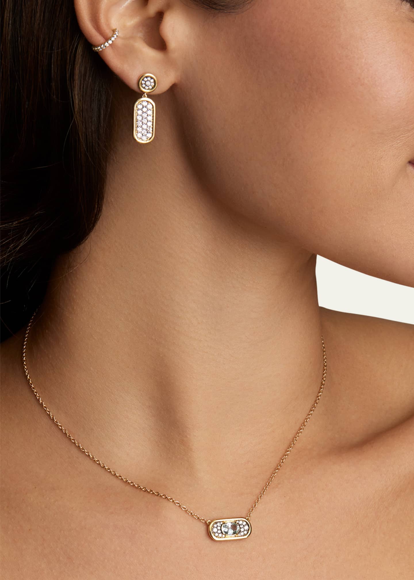 Jamie Wolf 18K Yellow Gold Oval Necklace with Aquamarine and Diamonds Image 2 of 2