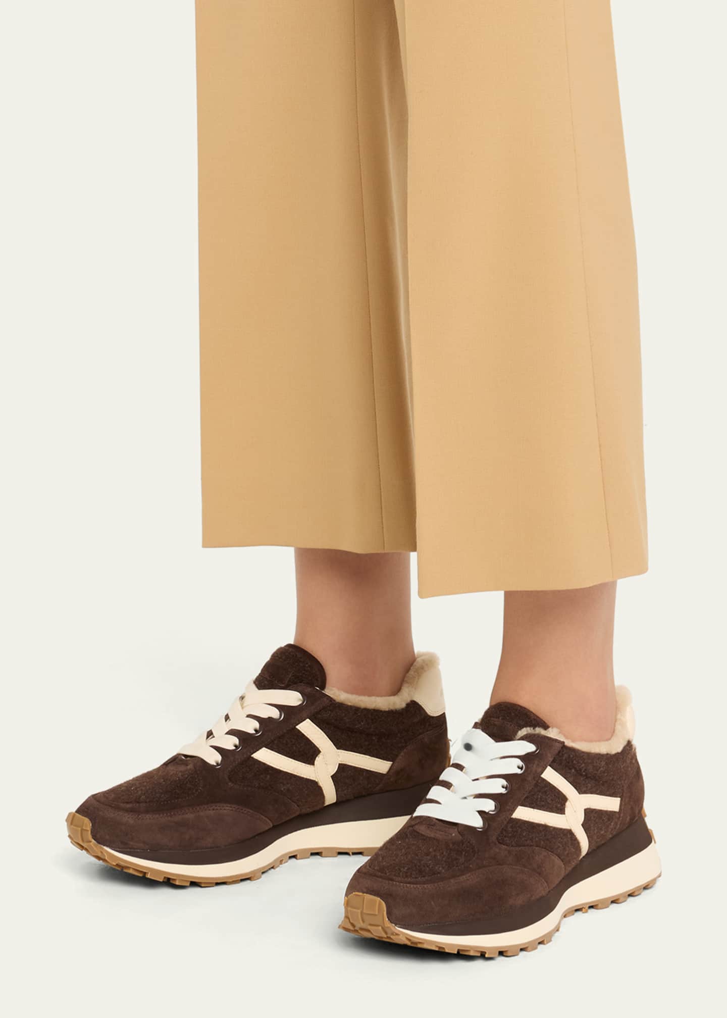 Veronica Beard Valentina Suede Shearling Retro Sneakers Image 2 of 6