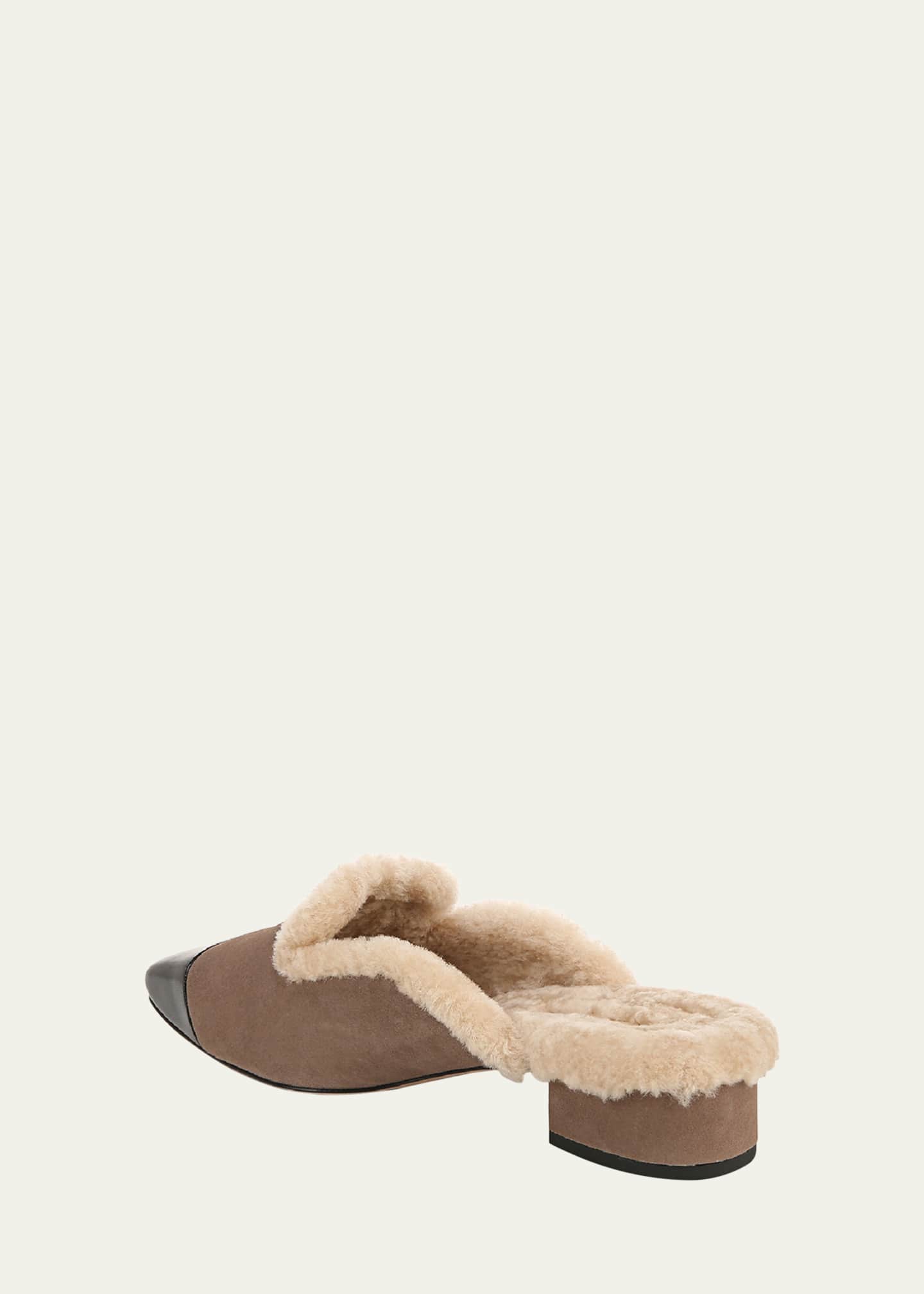 Veronica Beard Cecile Suede Shearling Cap-Toe Mules Image 4 of 5