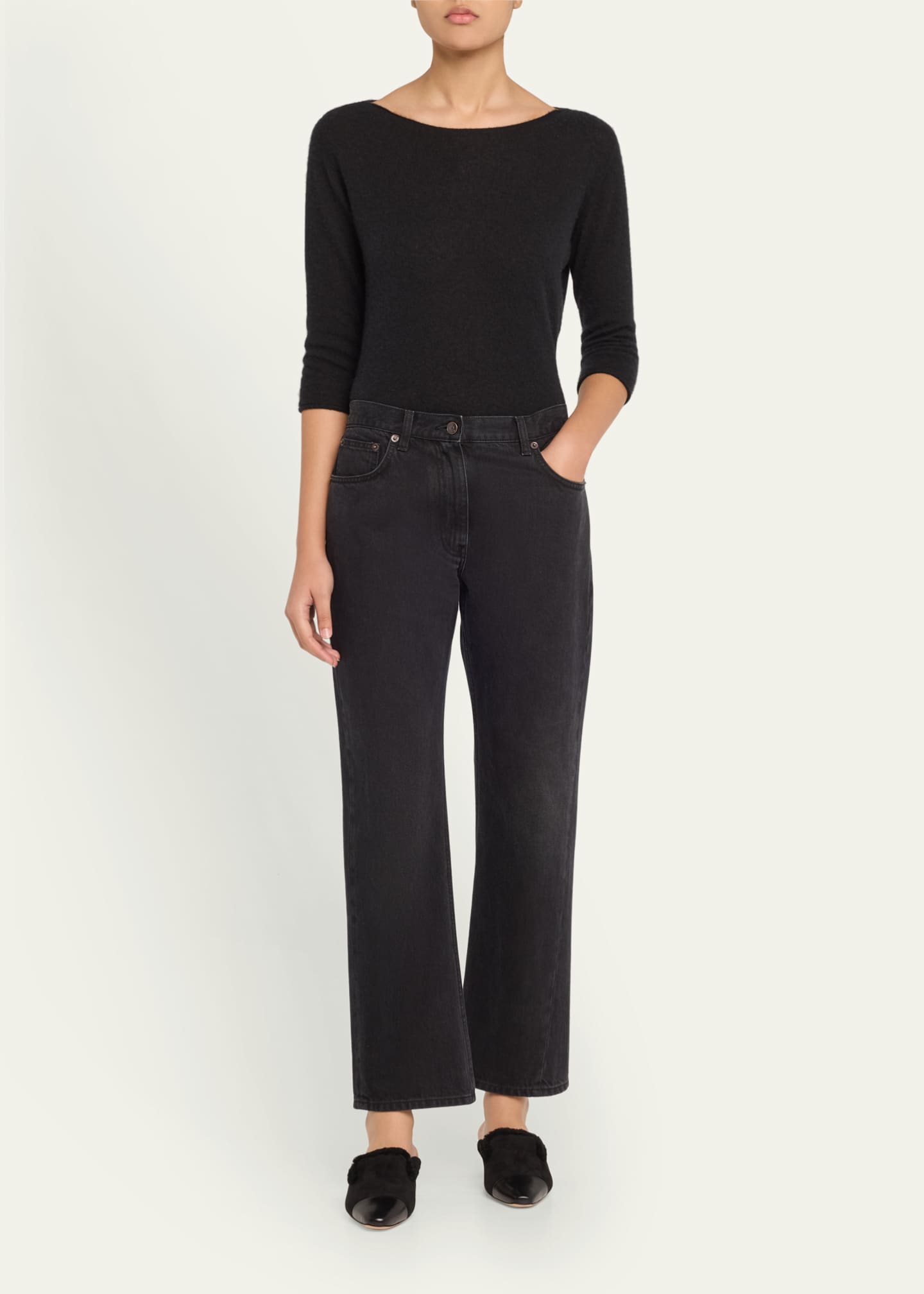 Veronica Beard Cecile Suede Shearling Cap-Toe Mules Image 3 of 6