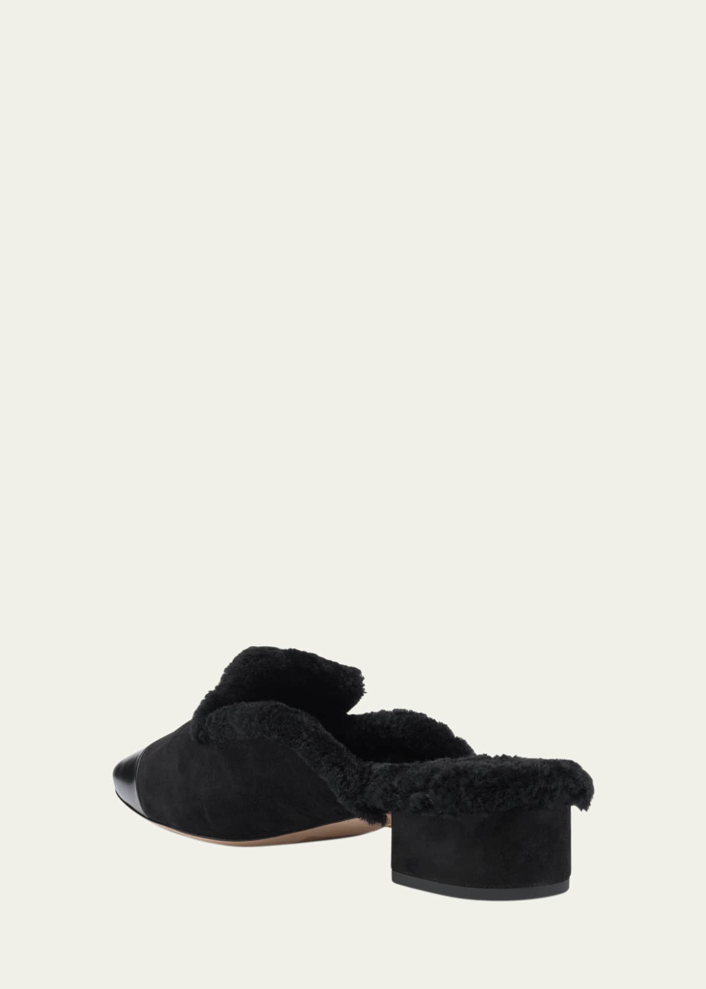 Veronica Beard Cecile Suede Shearling Cap-Toe Mules Image 4 of 6