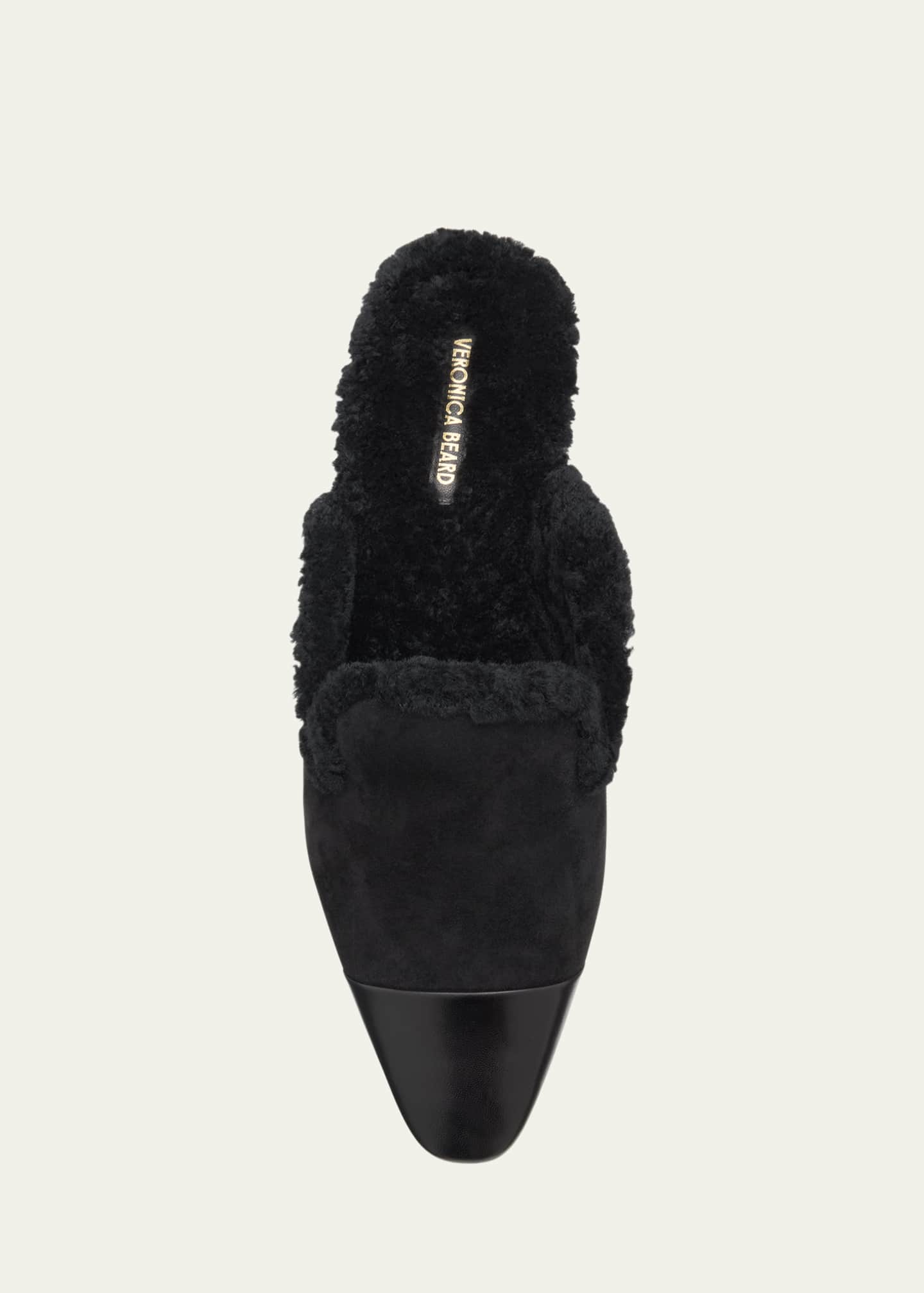 Veronica Beard Cecile Suede Shearling Cap-Toe Mules Image 6 of 6