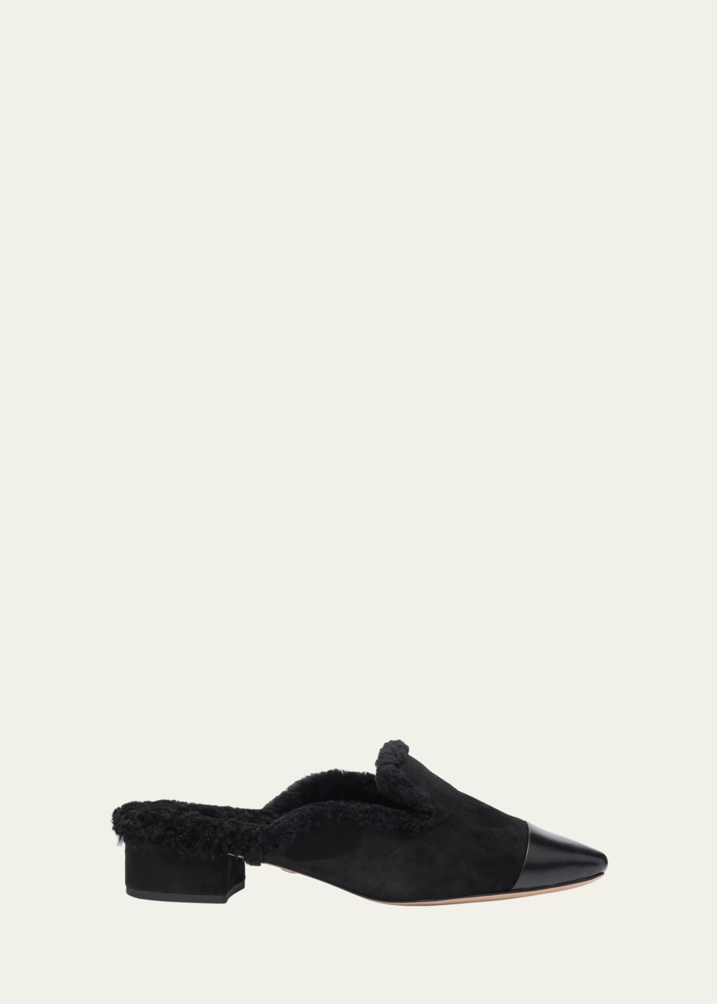 Veronica Beard Cecile Suede Shearling Cap-Toe Mules Image 1 of 6