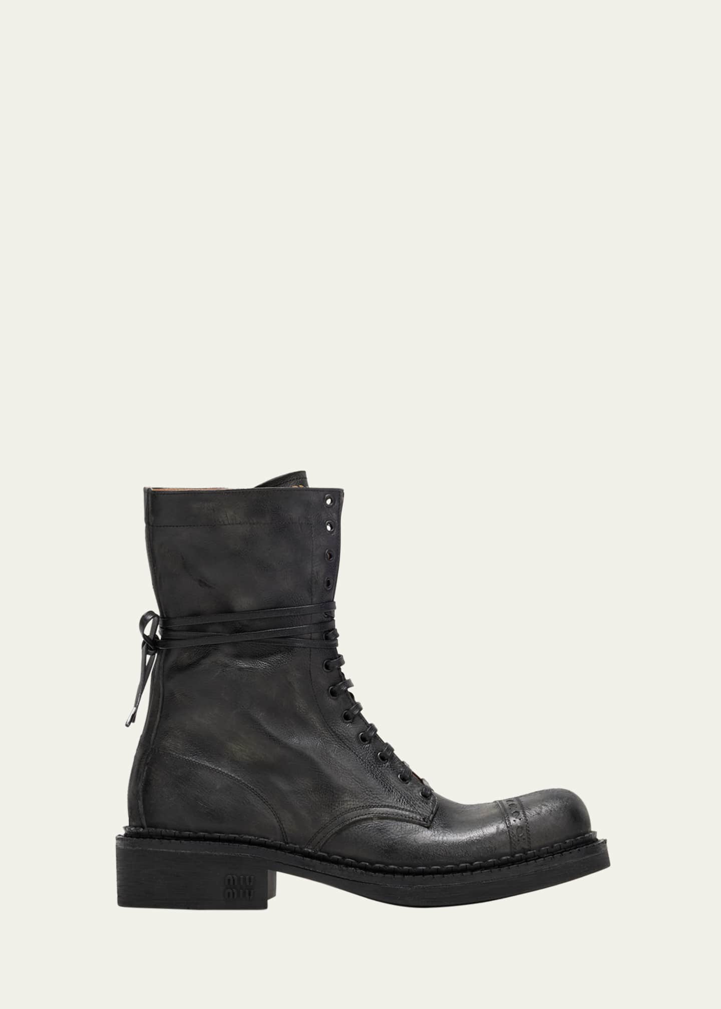 シューズ・サンダルその他 MIU MIU ANTIQUED LEATHER COMBAT BOOTS Miu Miu Calfskin Cap-Toe Combat Boots - Bergdorf Goodman