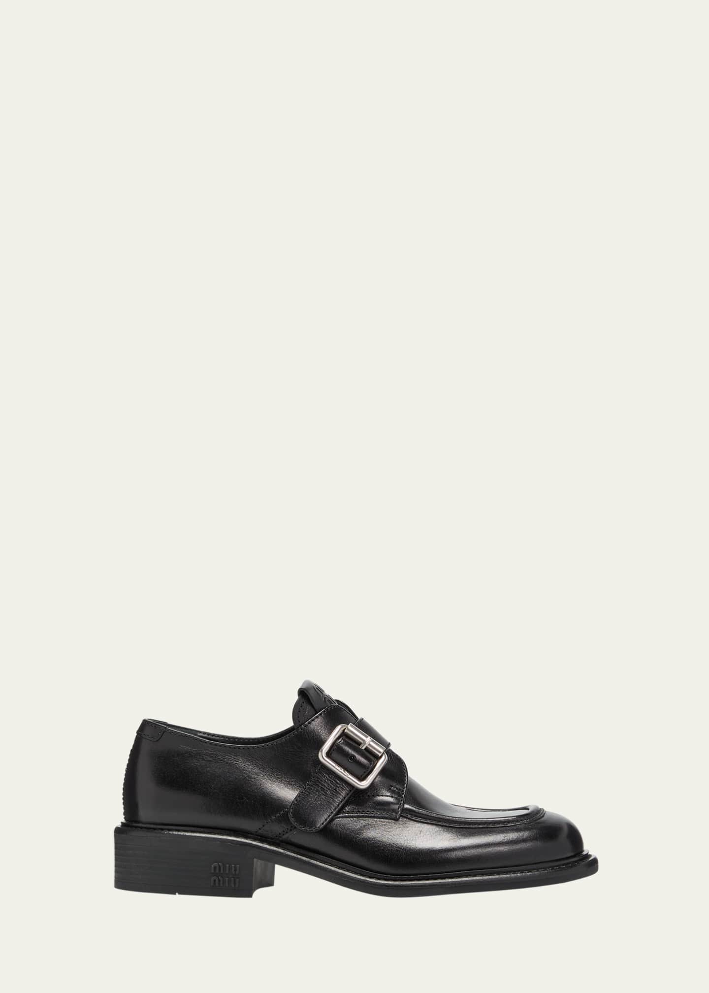 Miu Miu Buffalo Leather Buckle Loafers Image 1 of 5