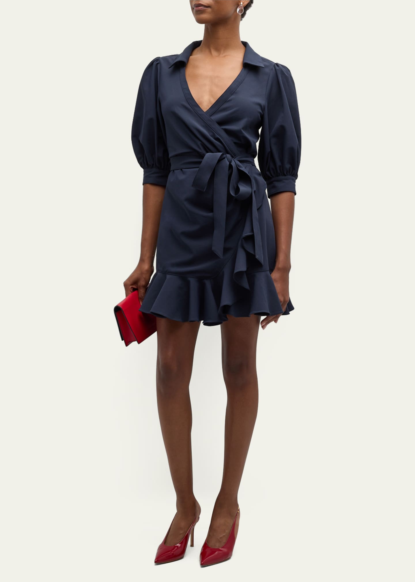 Cinq a Sept Vickie Puff-Sleeve Ruffled Mini Wrap Dress Image 2 of 6