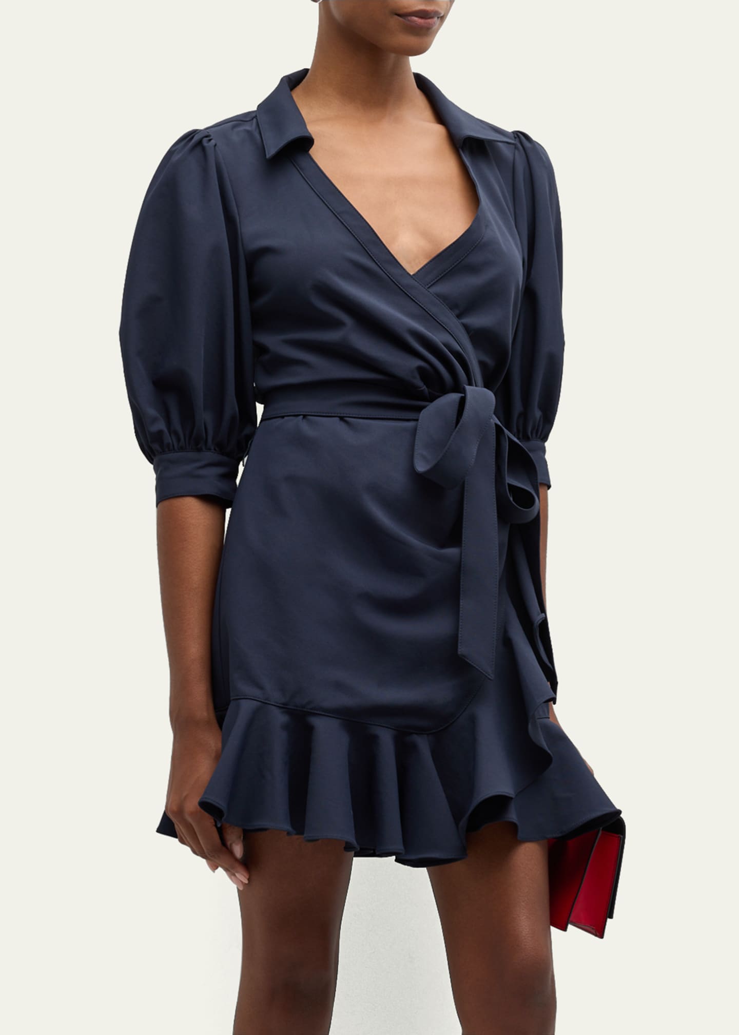Cinq a Sept Vickie Puff-Sleeve Ruffled Mini Wrap Dress Image 3 of 6